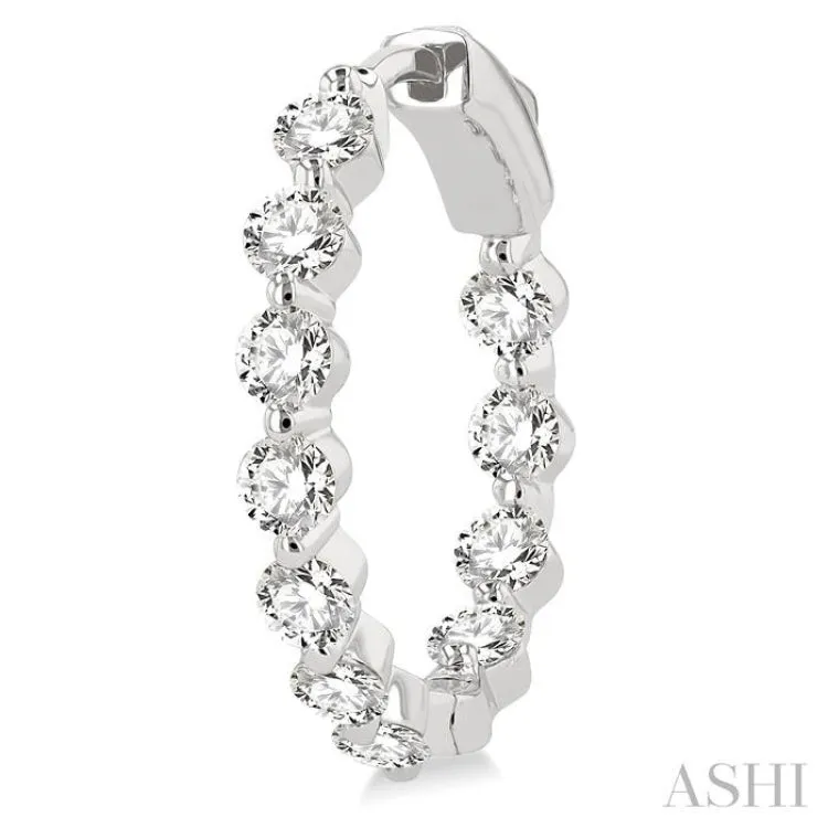 2 ctw Interior and Exterior Bezel Set Round Cut Diamond Fashion Hoop Earring in 14K White Gold