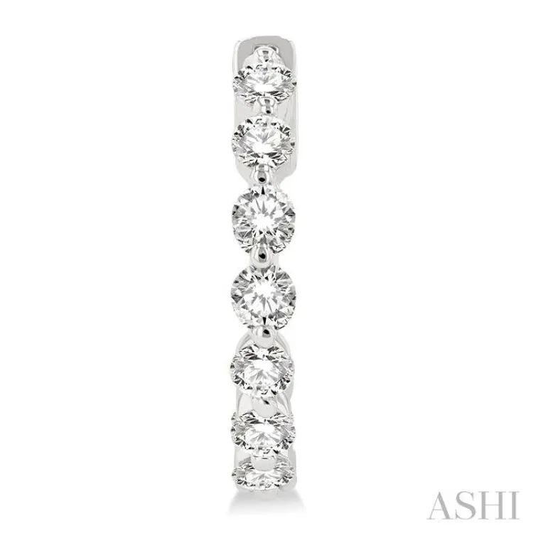 2 ctw Interior and Exterior Bezel Set Round Cut Diamond Fashion Hoop Earring in 14K White Gold