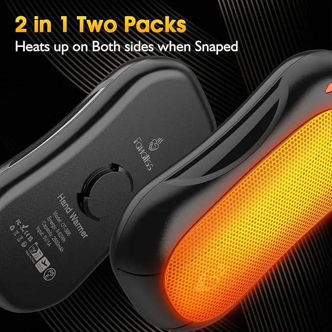 2 Pack Hand Warmers Rechargeable 5200mAh,FANDLISS Electric Hot Hands Hand Warmers,Quick Heating Pocket Heater Reusable Hand Warmer for Outdoor Working/Camping/Golf/Pain Relief,Gifts for Men/Women