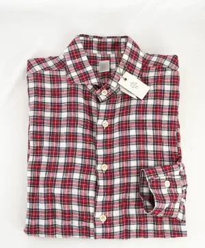 $395 ELEVENTY - Classic Check Soft LINEN Red Button Dress Shirt - M