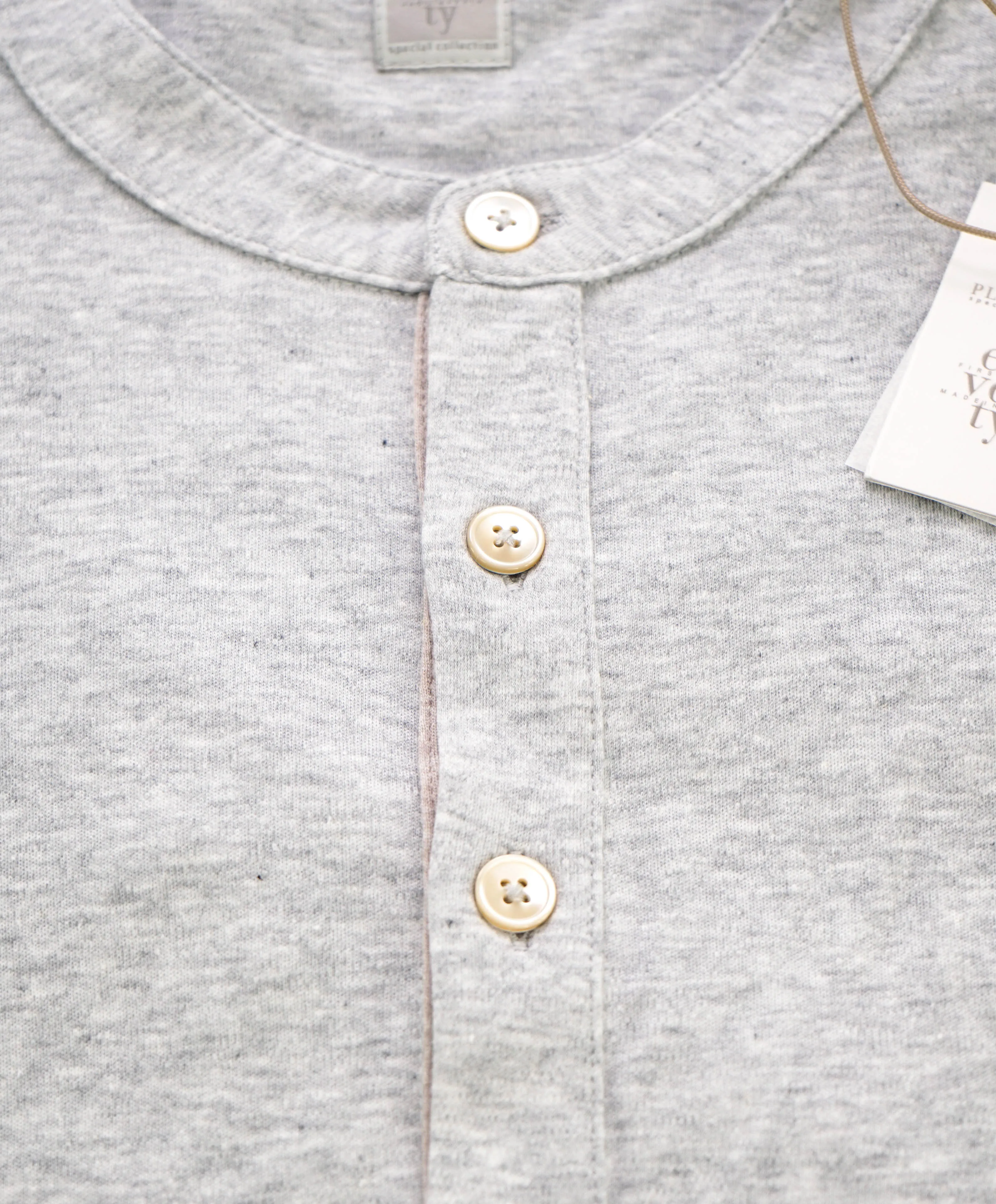 $395 ELEVENTY - Logo COTTON/LINEN Henley T-Shirt Gray - XL
