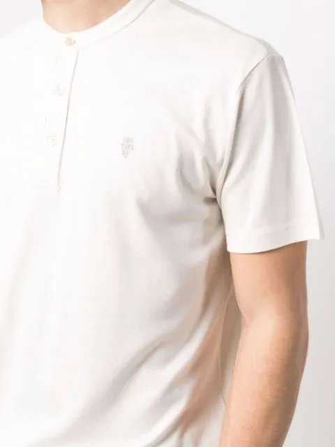 $395 ELEVENTY - Logo COTTON/LINEN Henley T-Shirt Ivory - XXL