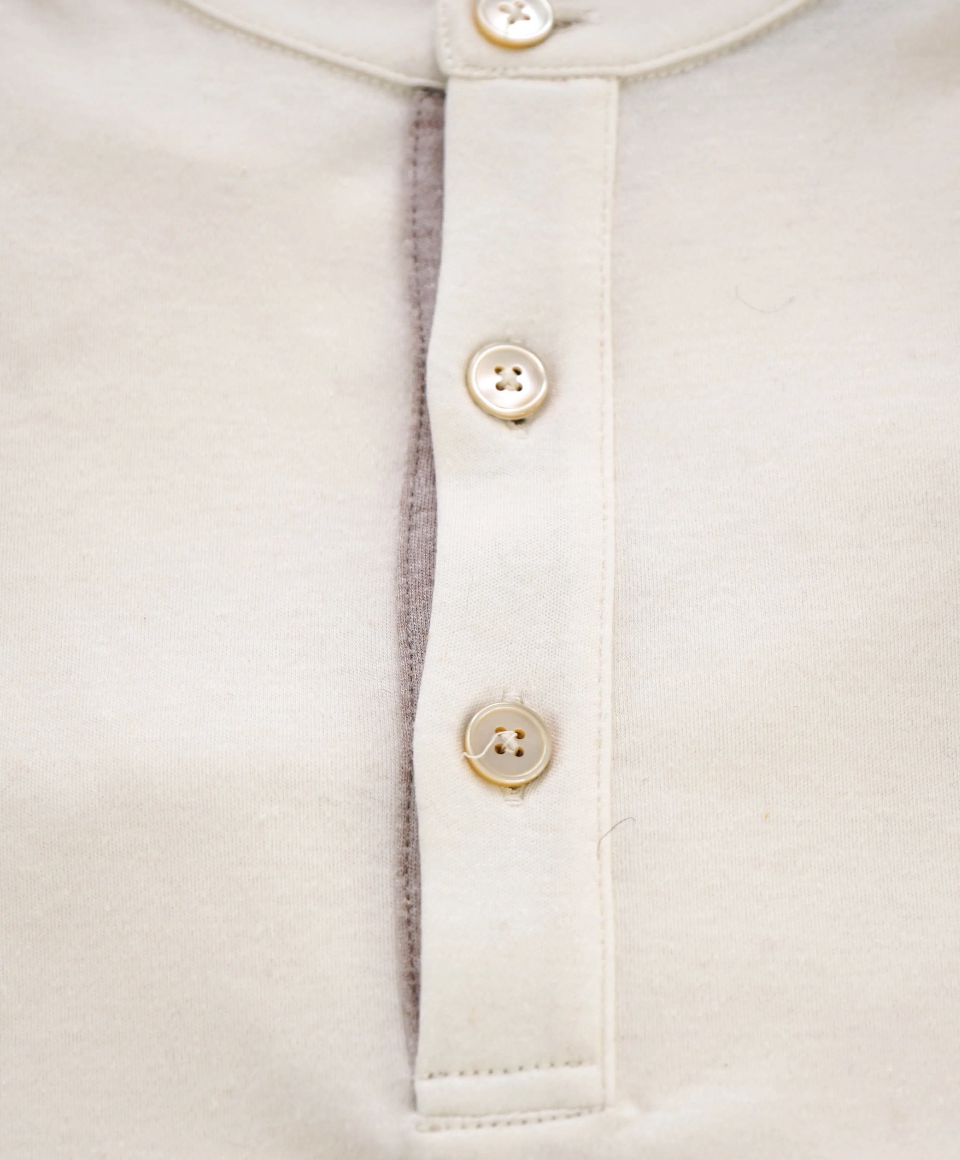 $395 ELEVENTY - Logo COTTON/LINEN Henley T-Shirt Ivory - XXL