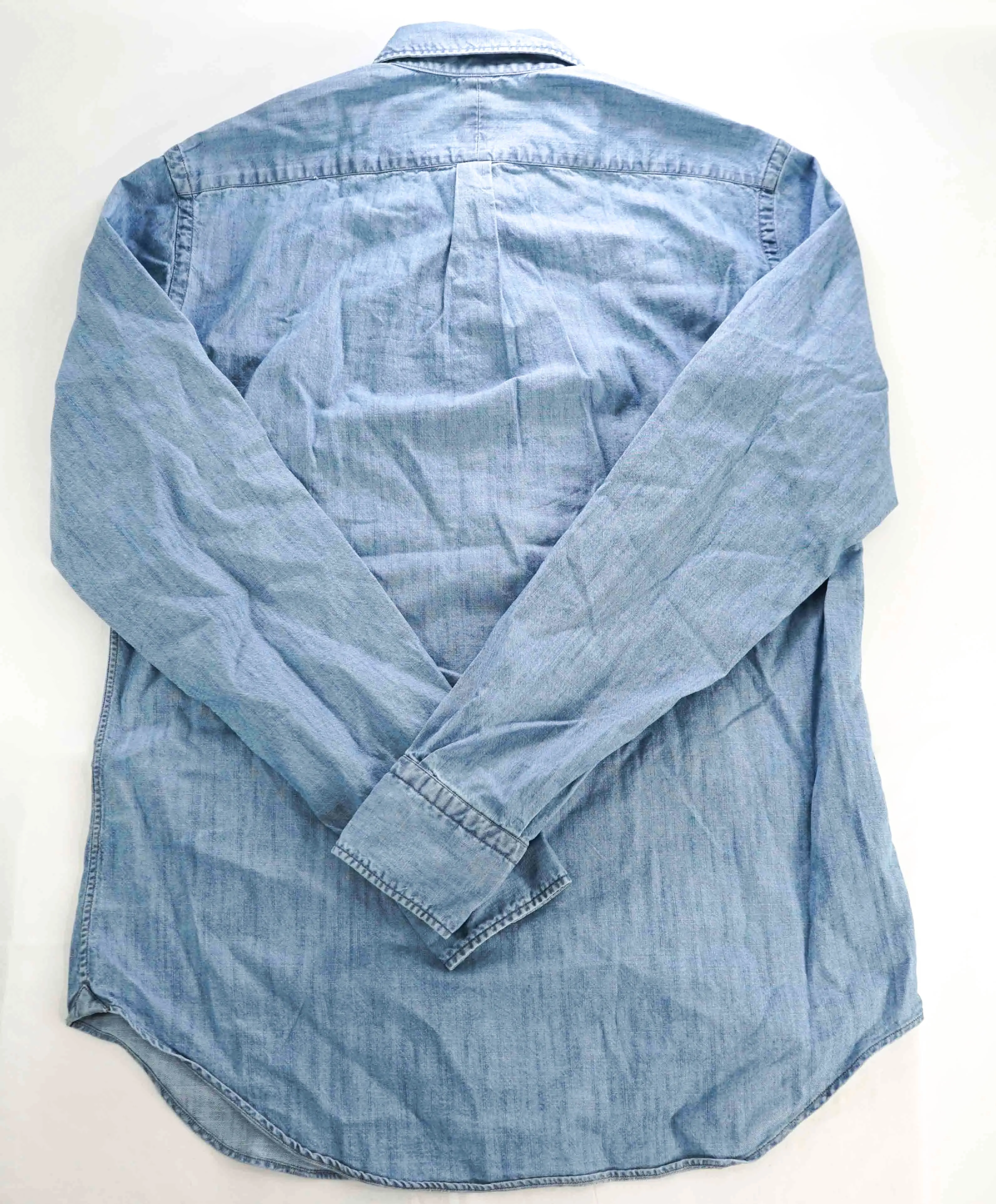 $445 ELEVENTY - Cotton *PLEATED* Blue Chambray Denim Button Down Shirt - M