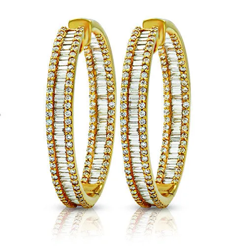 4.81 Ct. Diamond Baguette In And Out Hoop Earrings In 18k Yellow Gold