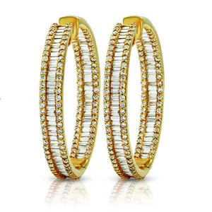 4.81 Ct. Diamond Baguette In And Out Hoop Earrings In 18k Yellow Gold