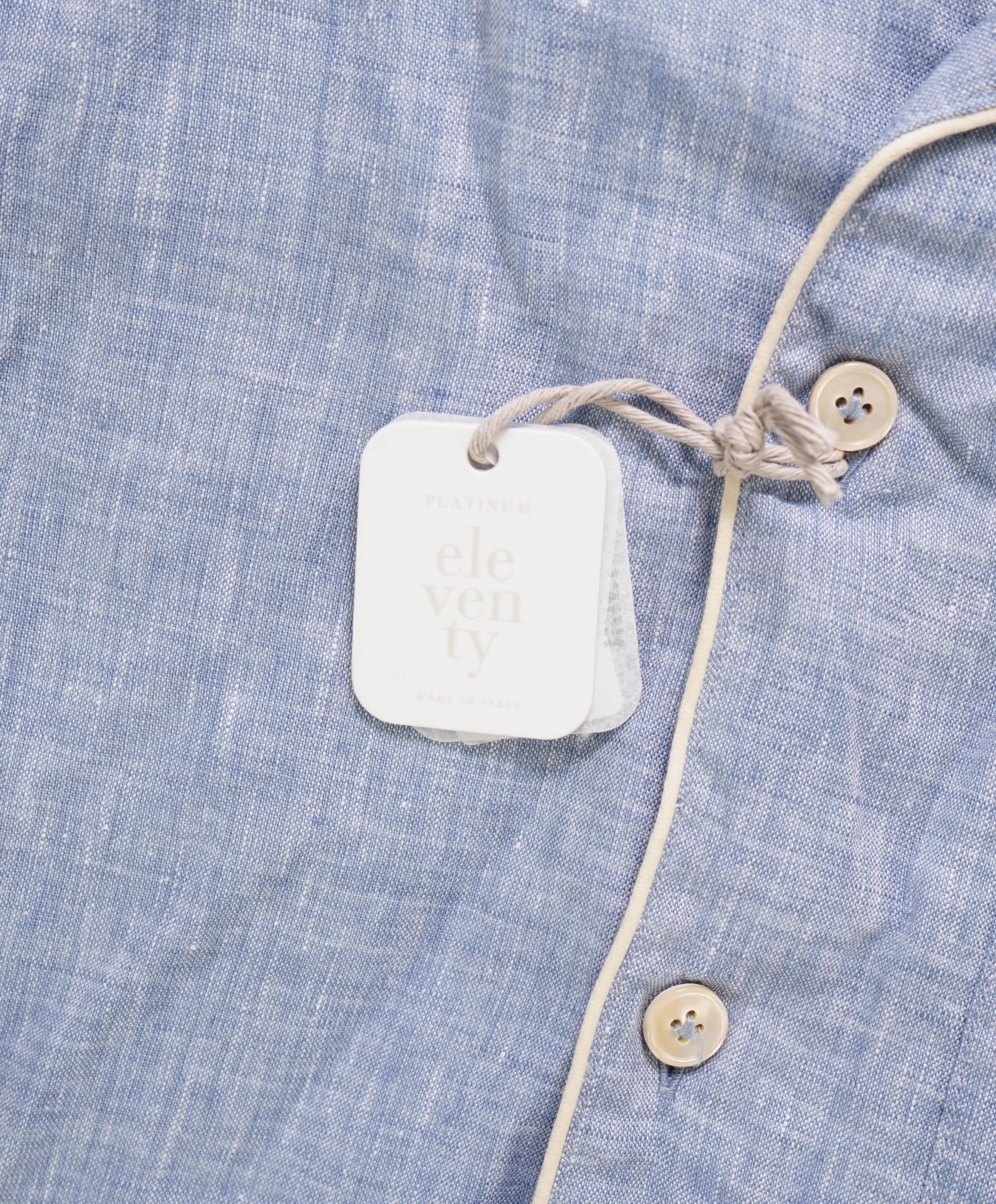 $495 ELEVENTY - Light Blue Tipped PURE LINEN Camp Collar Button Shirt - M
