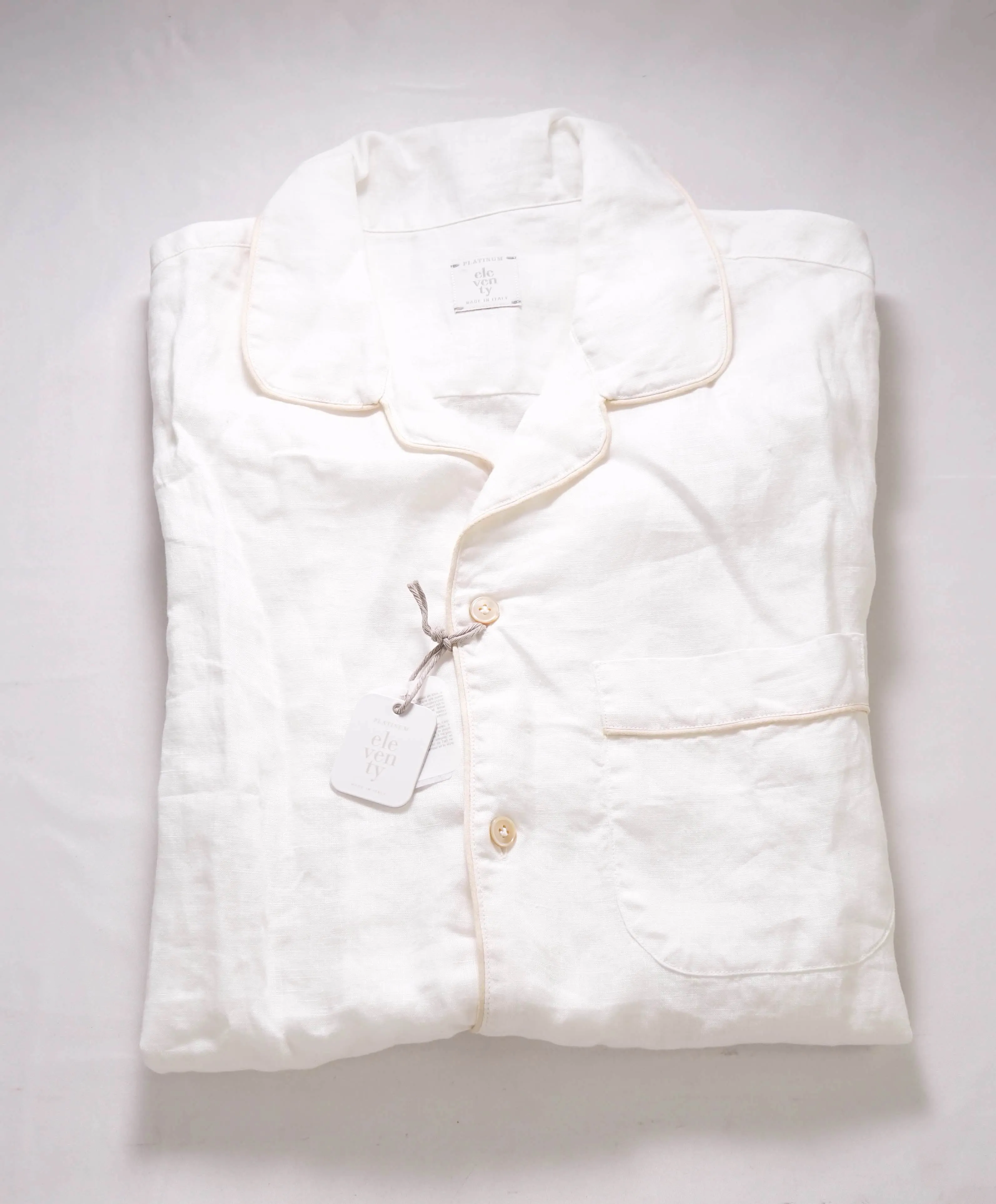 $495 ELEVENTY - *PURE LINEN* Tipped Havana Camp Collar Resort Shirt - M