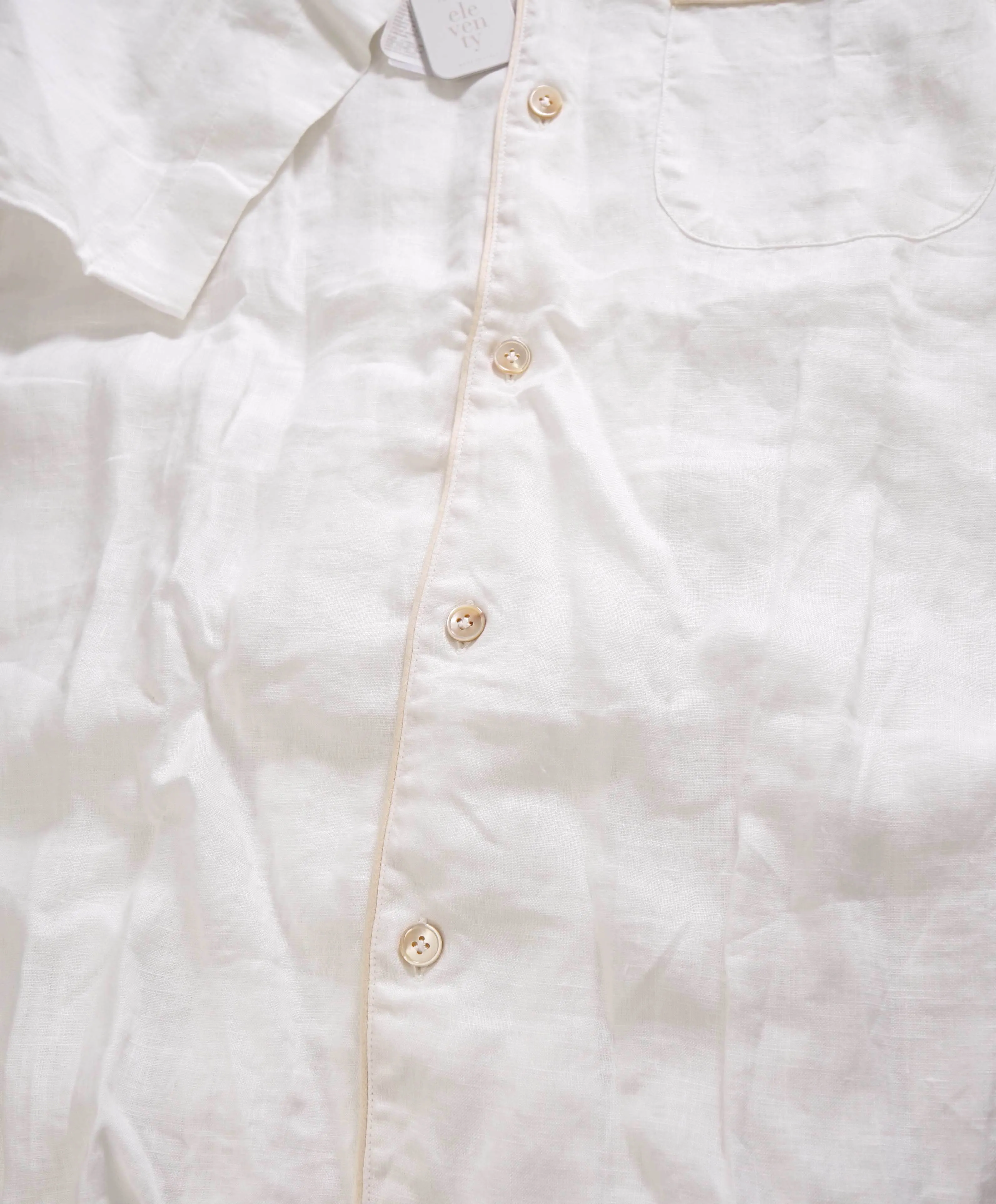$495 ELEVENTY - *PURE LINEN* Tipped Havana Camp Collar Resort Shirt - M