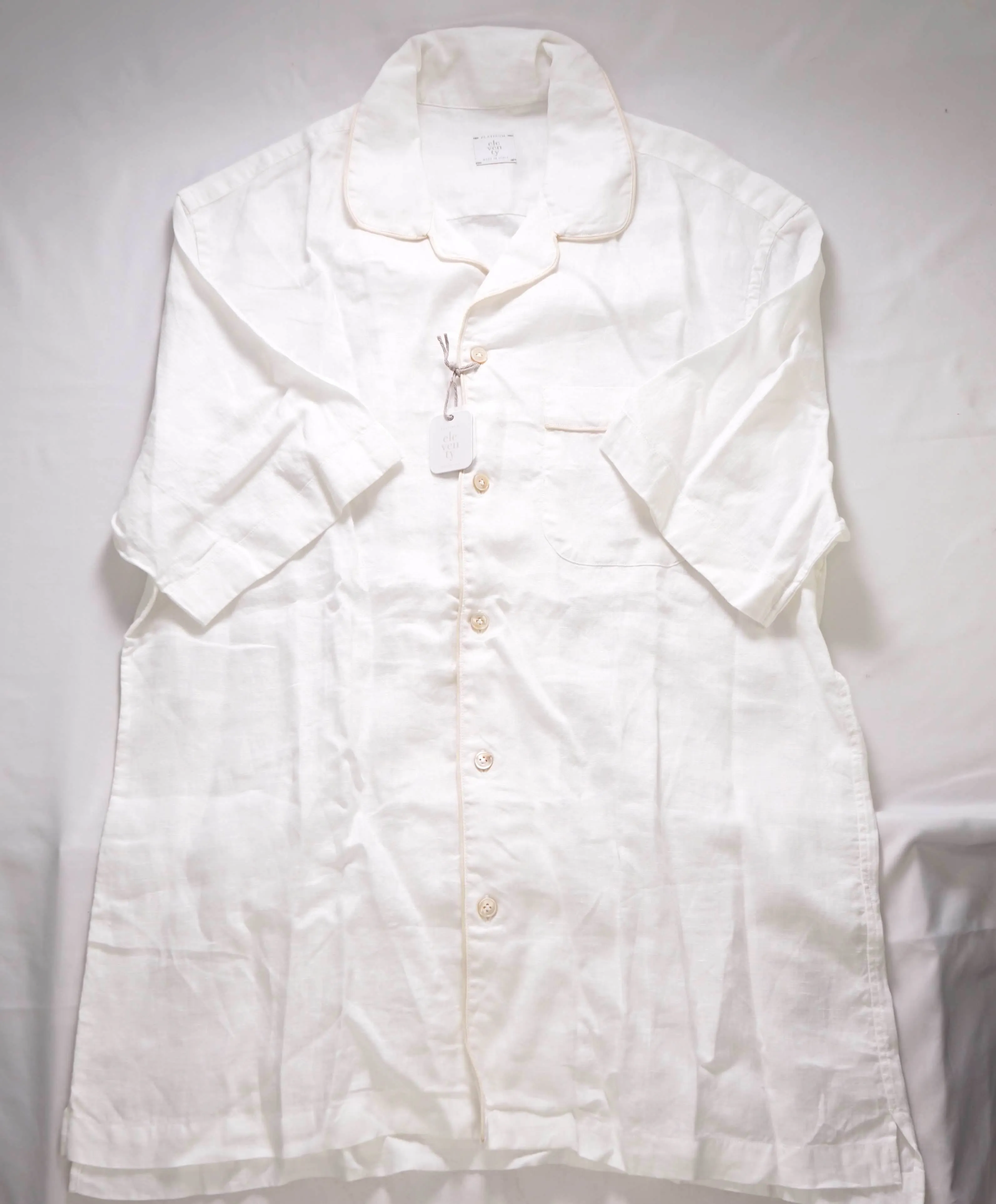 $495 ELEVENTY - *PURE LINEN* Tipped Havana Camp Collar Resort Shirt - M