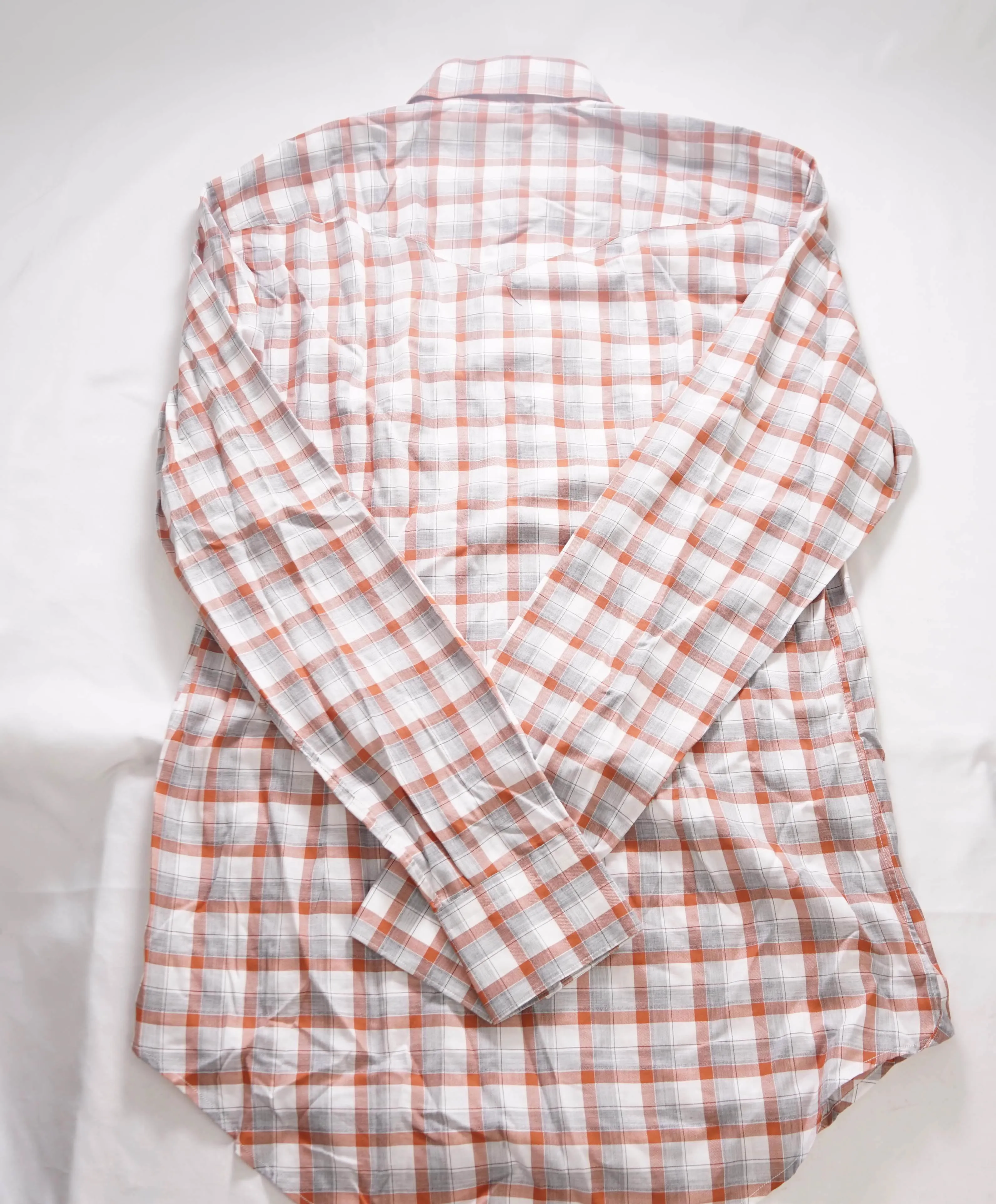 $495 ELEVENTY - *SNAP FRONT* Orange/White Check Dress Shirt - M