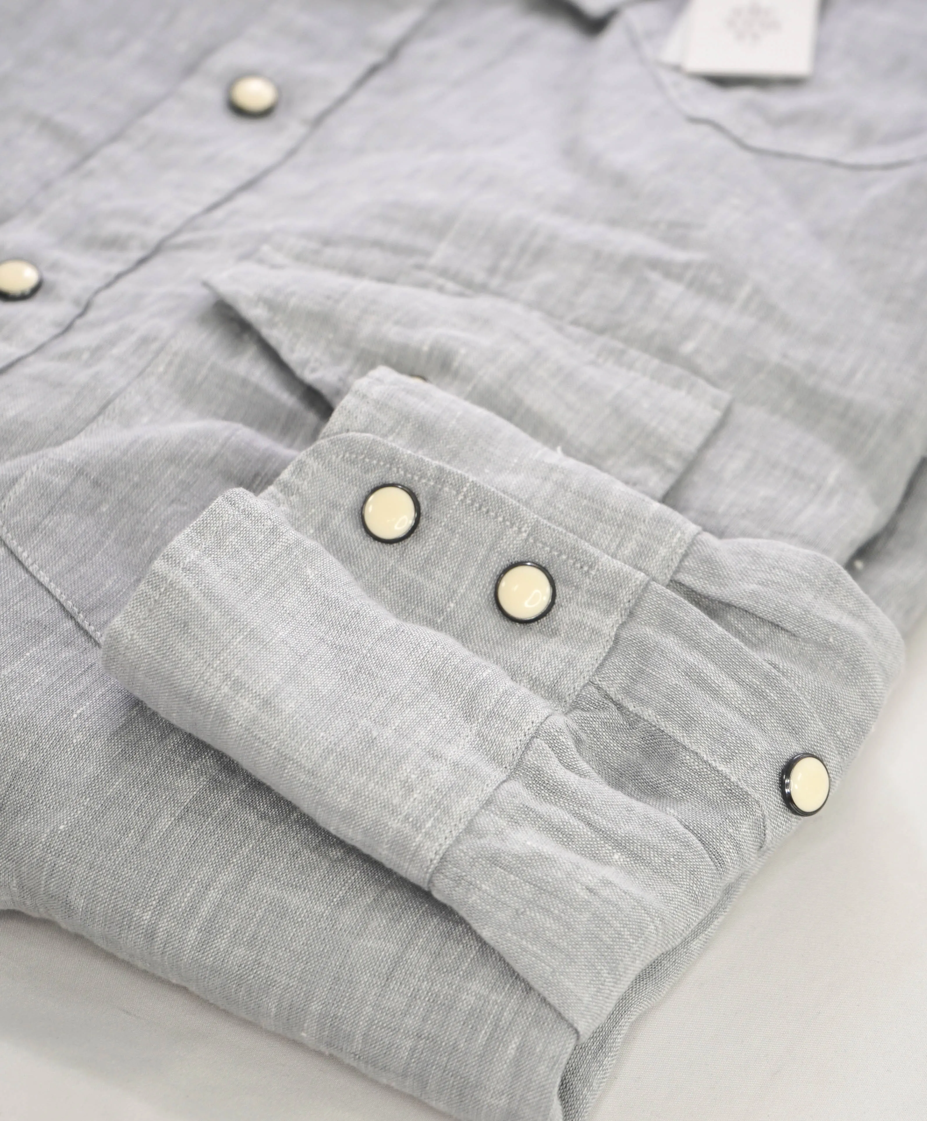 $495 ELEVENTY - *SNAP FRONT* Pure LINEN Gray Dress Shirt - 4XL (45)