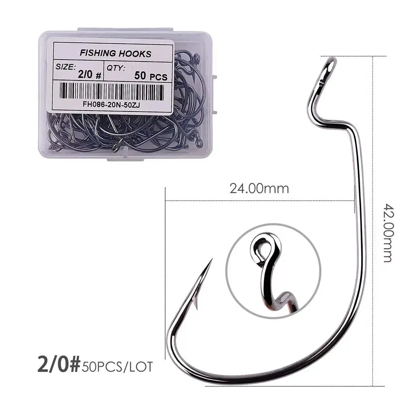 50Pcs Fishing Hook Set - Durable Crank Hooks for Soft Bait