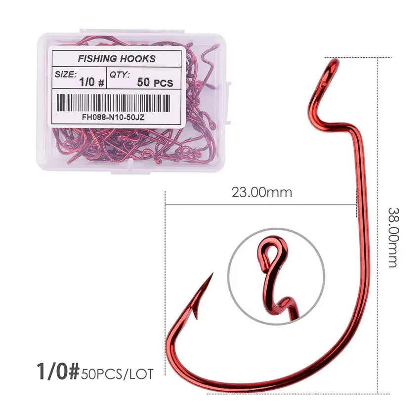 50Pcs Fishing Hook Set - Durable Crank Hooks for Soft Bait