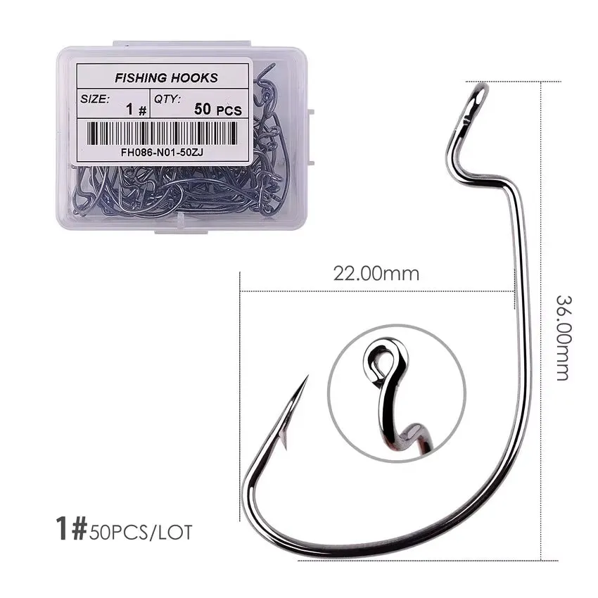 50Pcs Fishing Hook Set - Durable Crank Hooks for Soft Bait