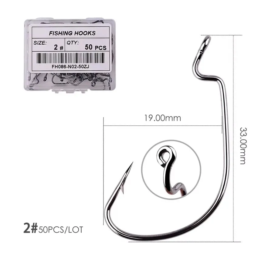 50Pcs Fishing Hook Set - Durable Crank Hooks for Soft Bait
