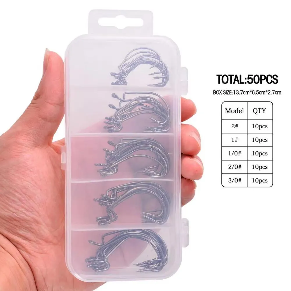 50Pcs Fishing Hook Set - Durable Crank Hooks for Soft Bait