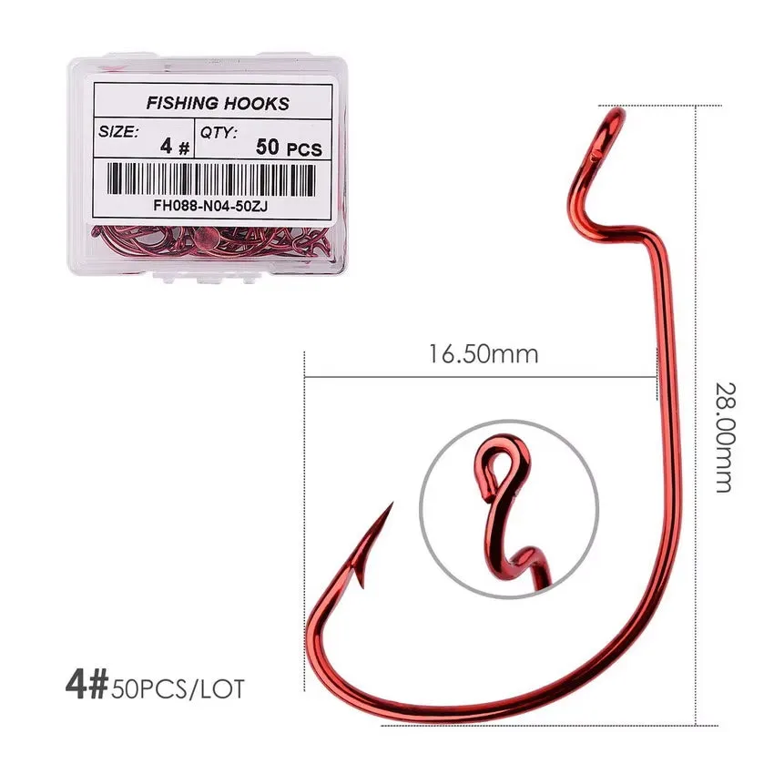 50Pcs Fishing Hook Set - Durable Crank Hooks for Soft Bait