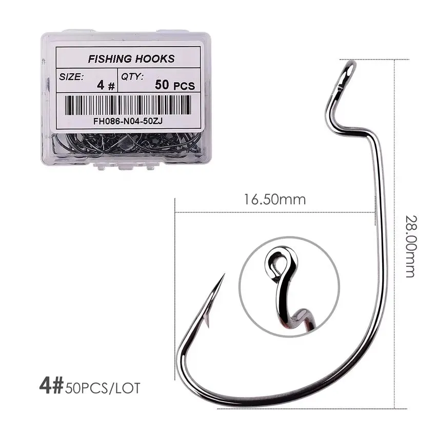 50Pcs Fishing Hook Set - Durable Crank Hooks for Soft Bait