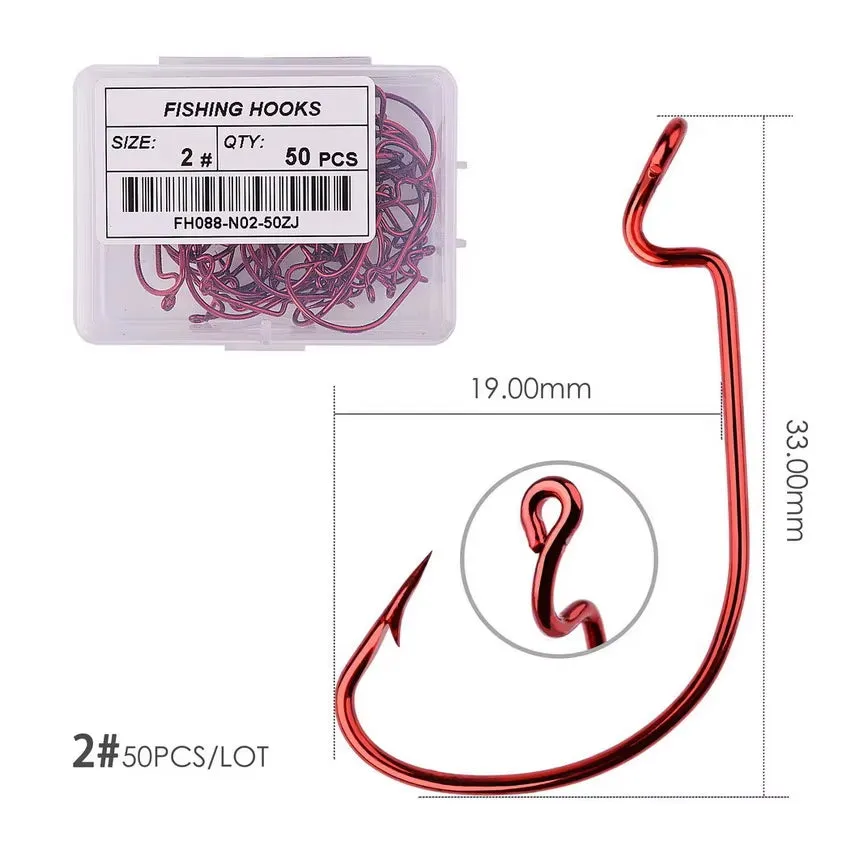 50Pcs Fishing Hook Set - Durable Crank Hooks for Soft Bait