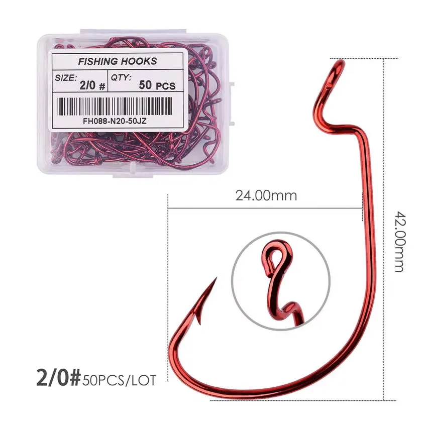 50Pcs Fishing Hook Set - Durable Crank Hooks for Soft Bait
