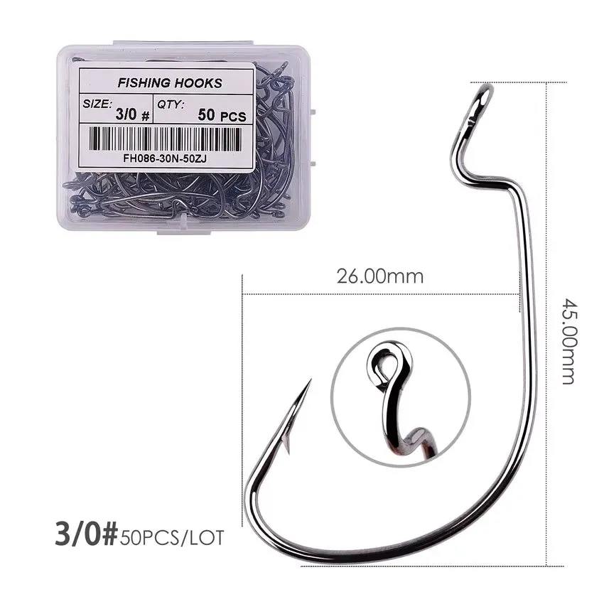 50Pcs Fishing Hook Set - Durable Crank Hooks for Soft Bait