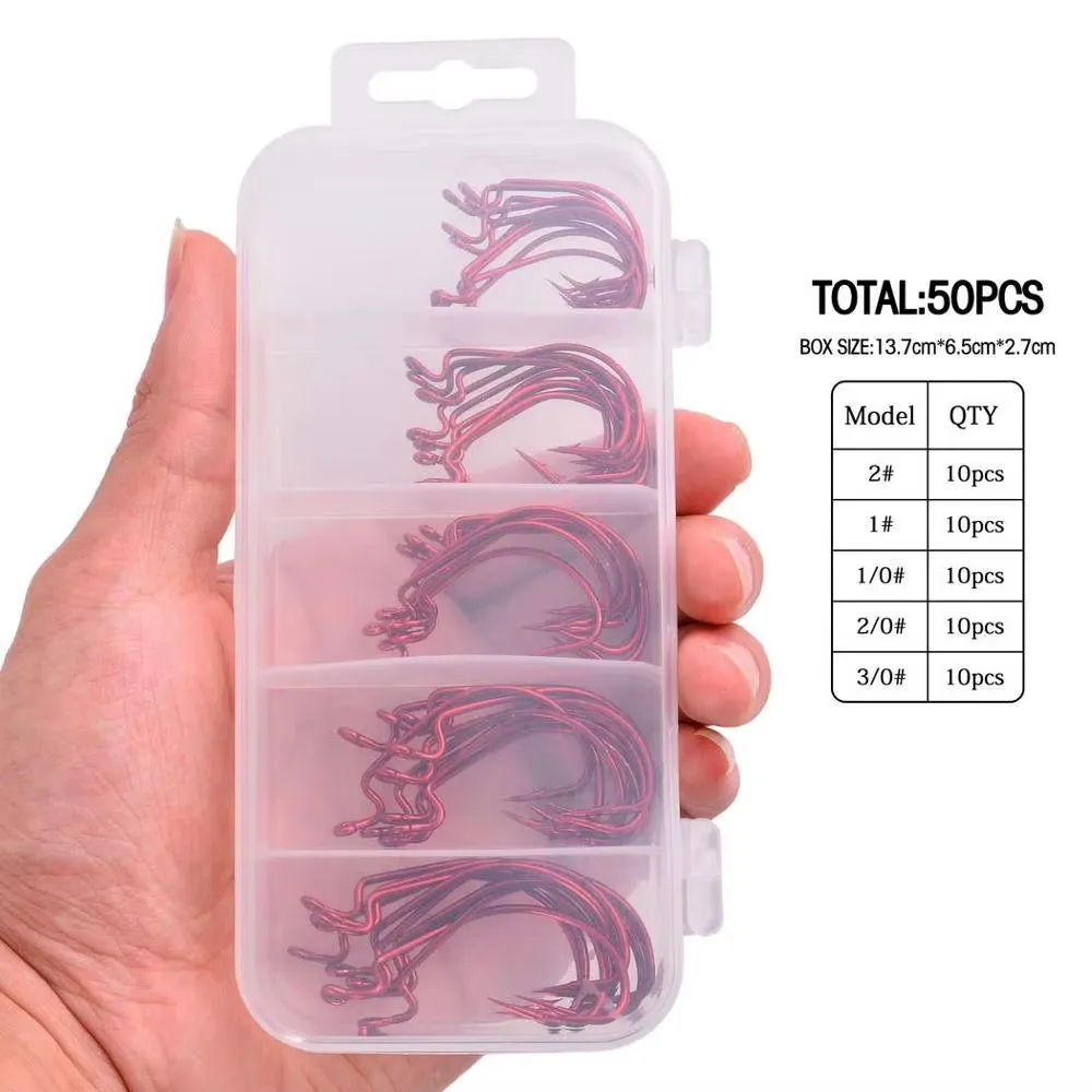 50Pcs Fishing Hook Set - Durable Crank Hooks for Soft Bait