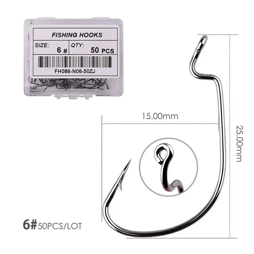 50Pcs Fishing Hook Set - Durable Crank Hooks for Soft Bait