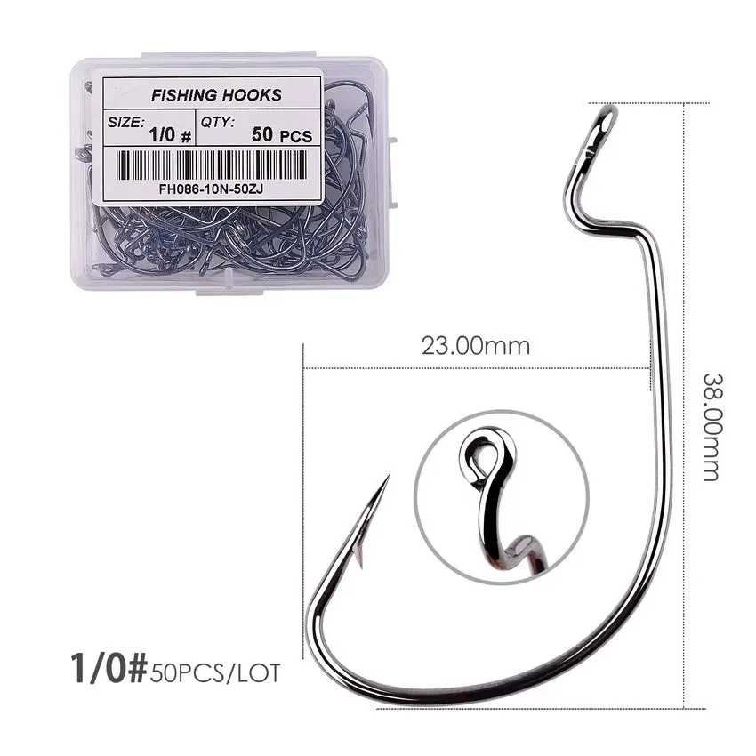50Pcs Fishing Hook Set - Durable Crank Hooks for Soft Bait