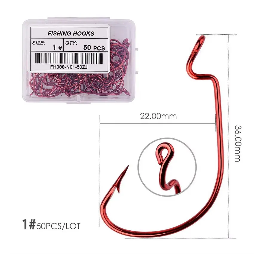 50Pcs Fishing Hook Set - Durable Crank Hooks for Soft Bait