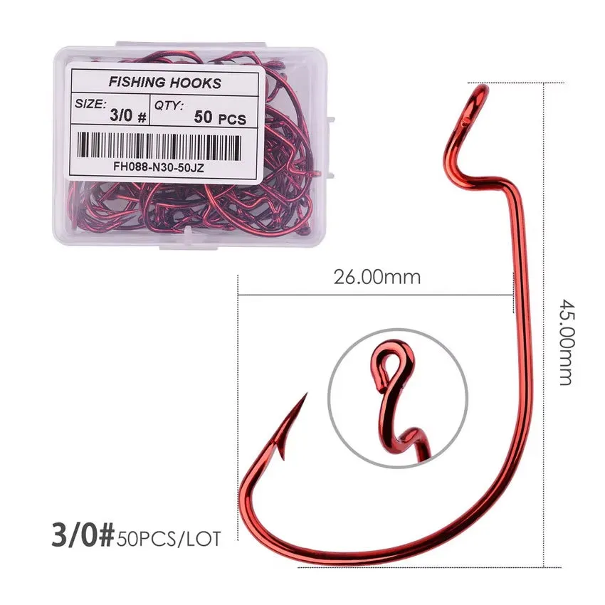 50Pcs Fishing Hook Set - Durable Crank Hooks for Soft Bait