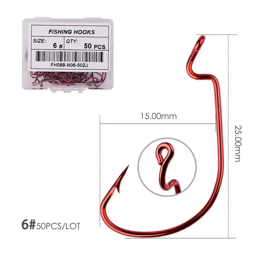 50Pcs Fishing Hook Set - Durable Crank Hooks for Soft Bait