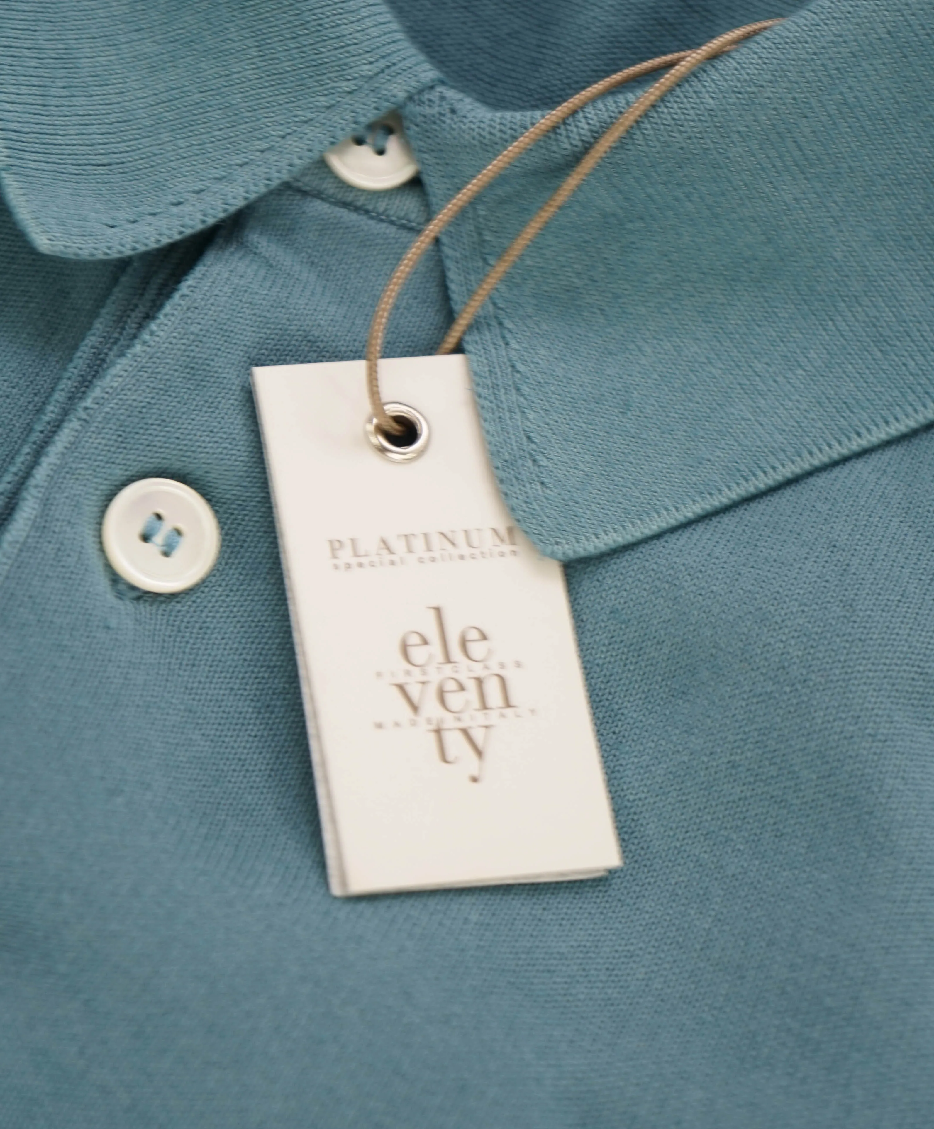 $575 ELEVENTY - Sage Green / Blue Polo Shirt Cotton - M