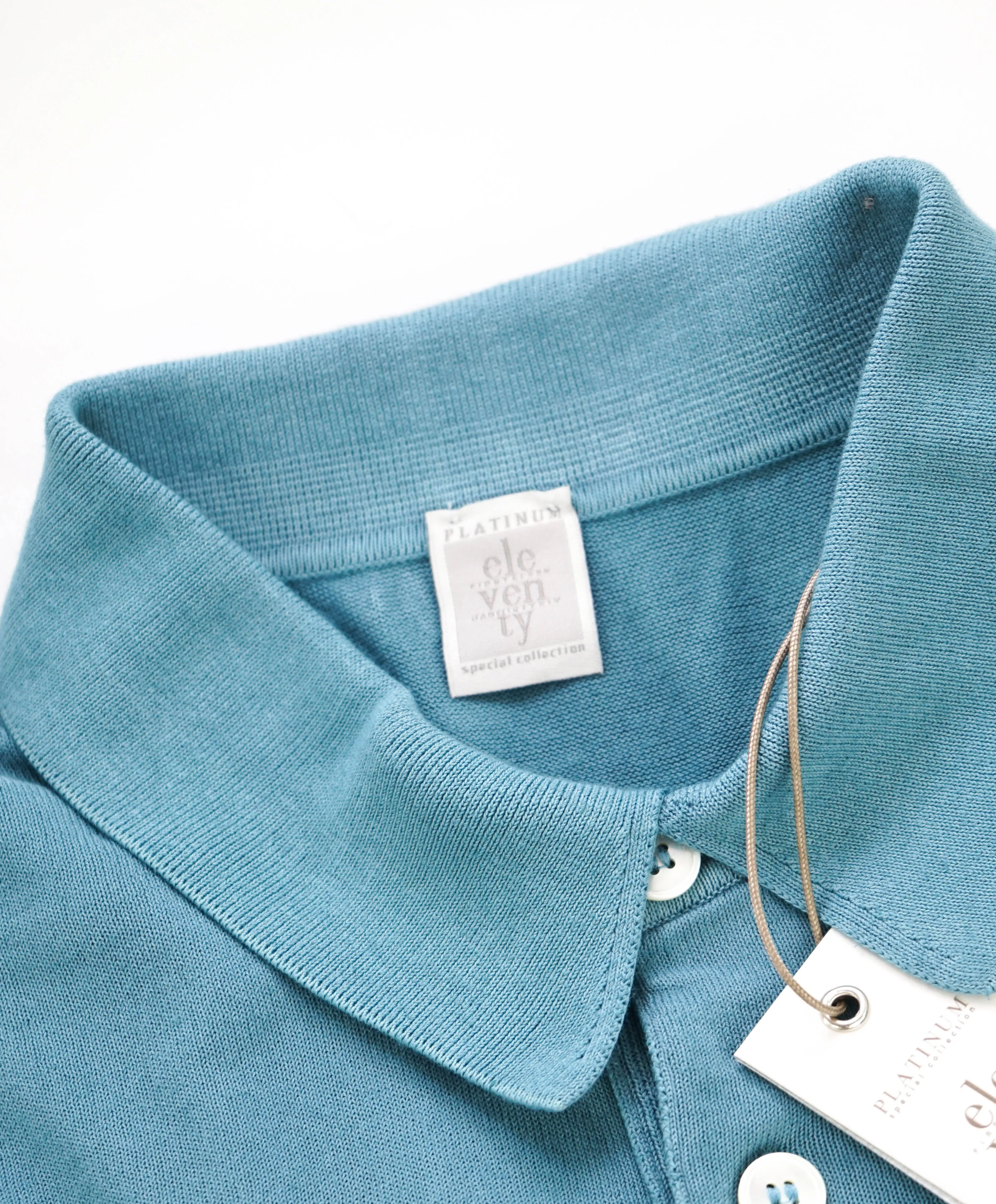 $575 ELEVENTY - Sage Green / Blue Polo Shirt Cotton - M