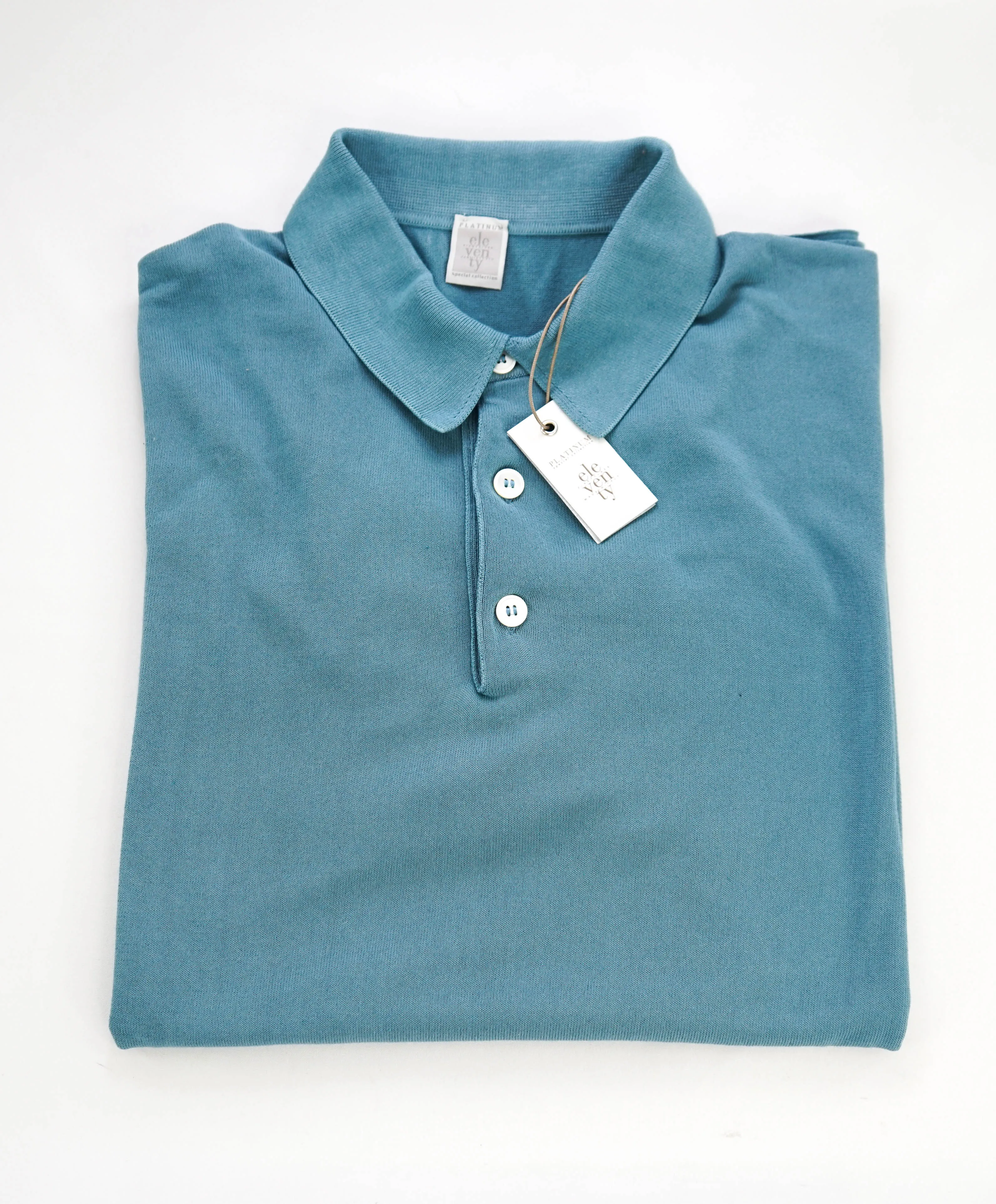 $575 ELEVENTY - Sage Green / Blue Polo Shirt Cotton - M