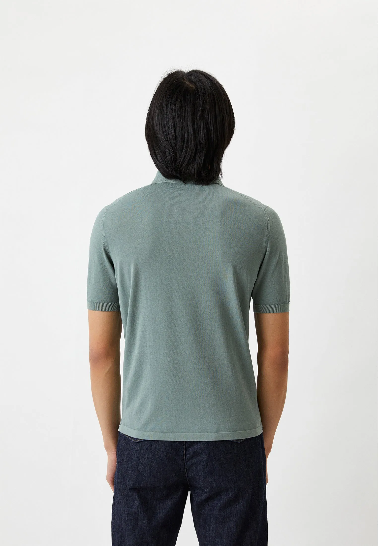 $575 ELEVENTY - Sage Green / Blue Polo Shirt Cotton - M
