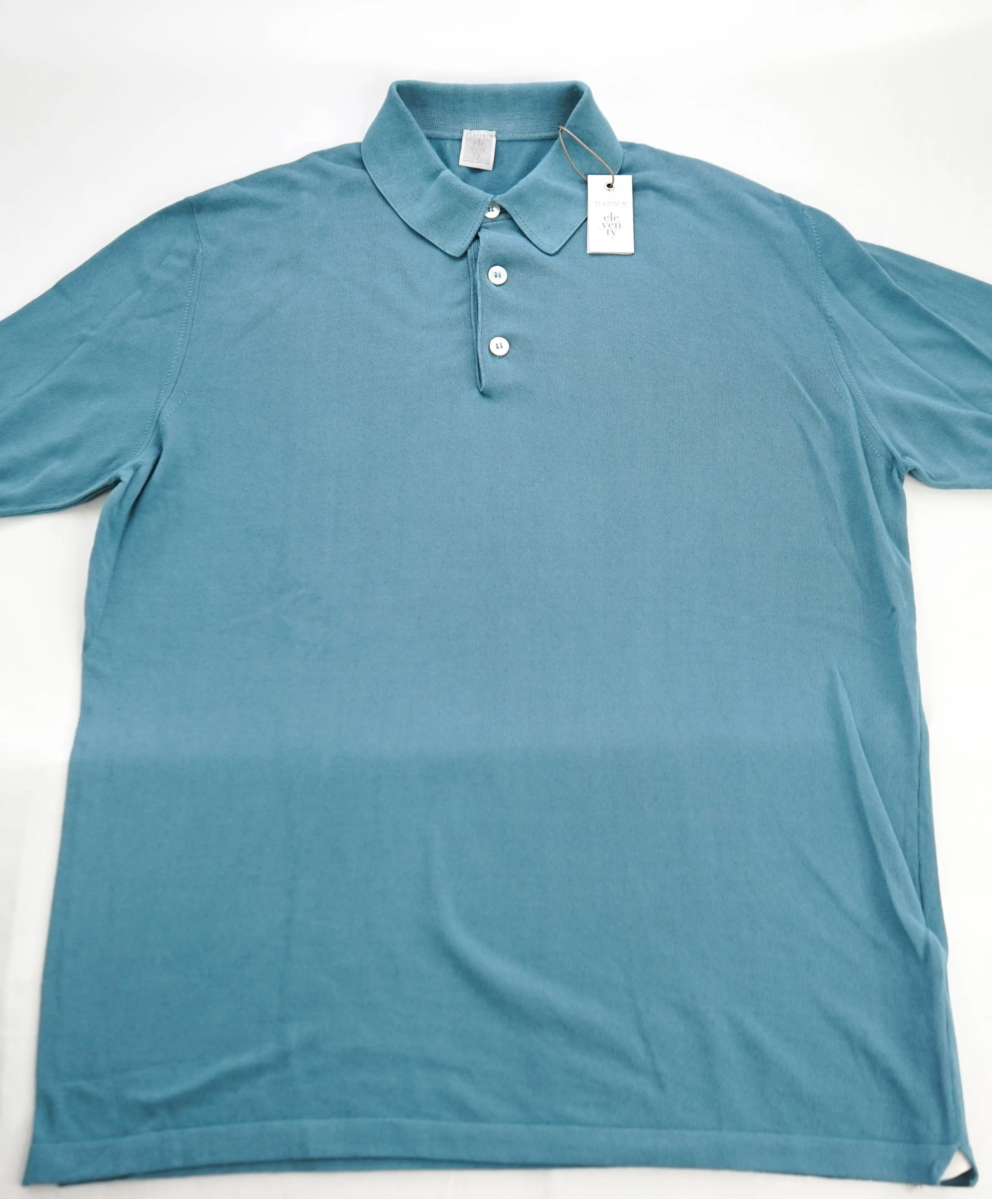 $575 ELEVENTY - Sage Green / Blue Polo Shirt Cotton - M