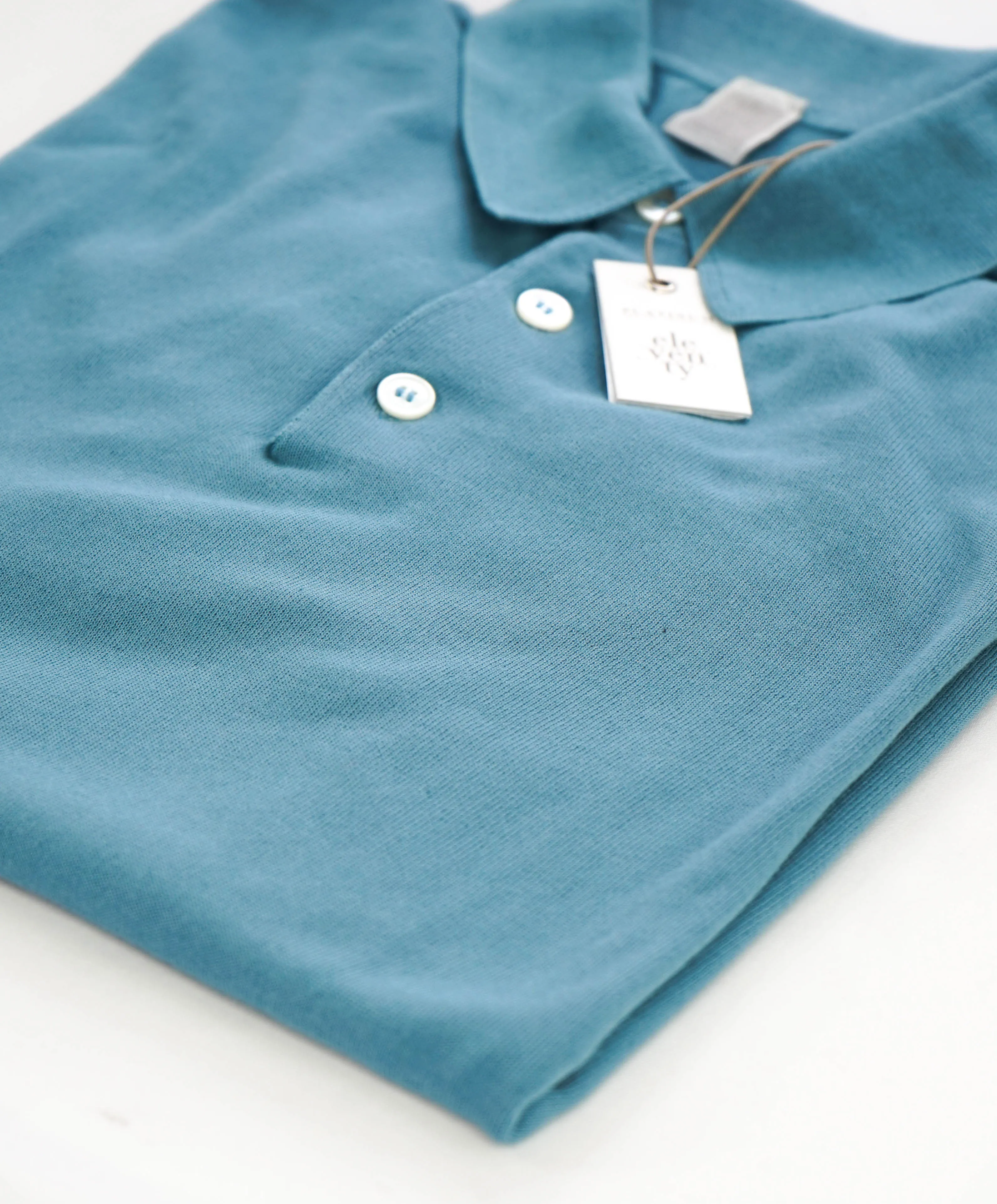 $575 ELEVENTY - Sage Green / Blue Polo Shirt Cotton - M