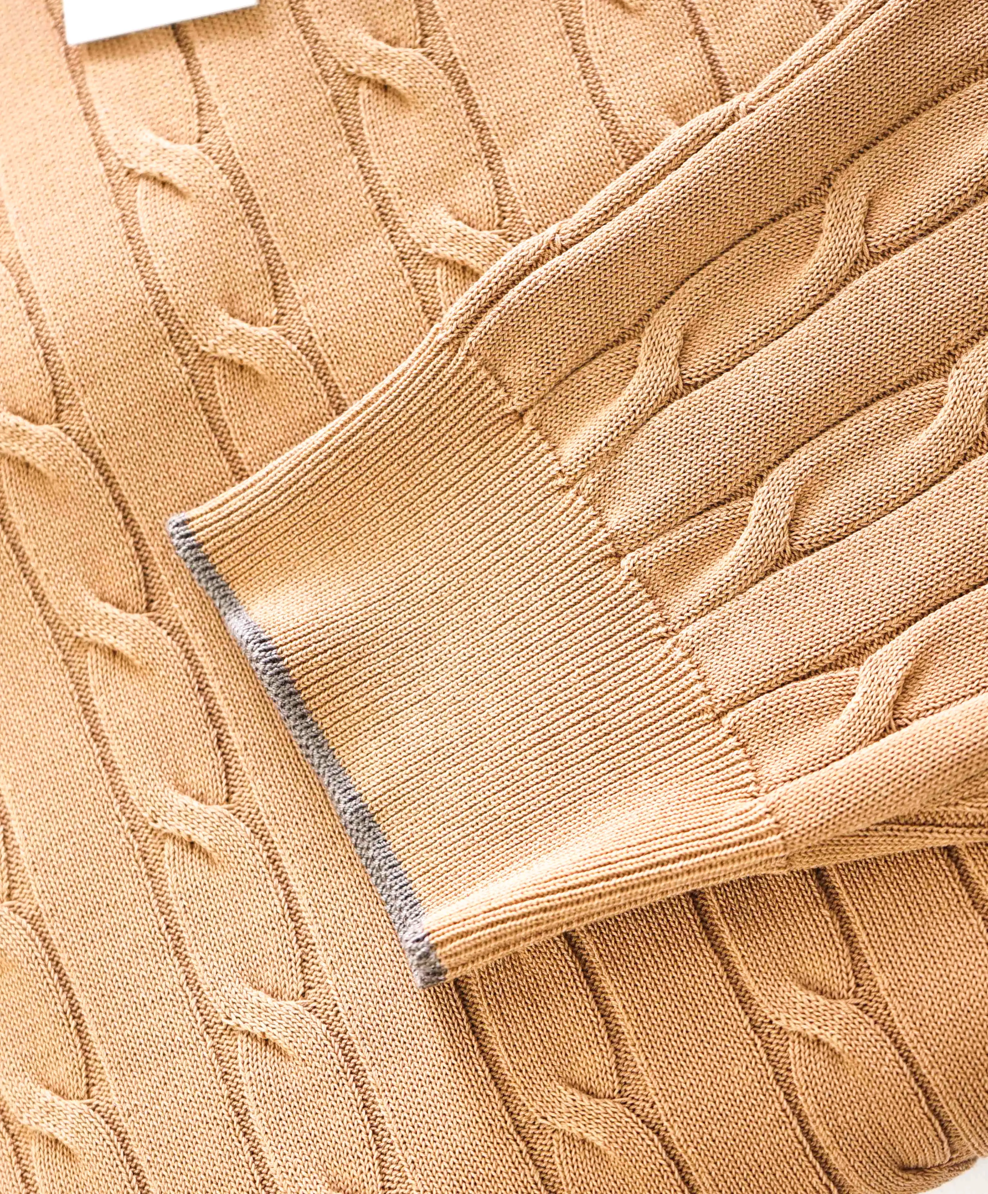 $595 ELEVENTY - *COTTON* Camel Brown CABLE KNIT Ribbed Sweater - L