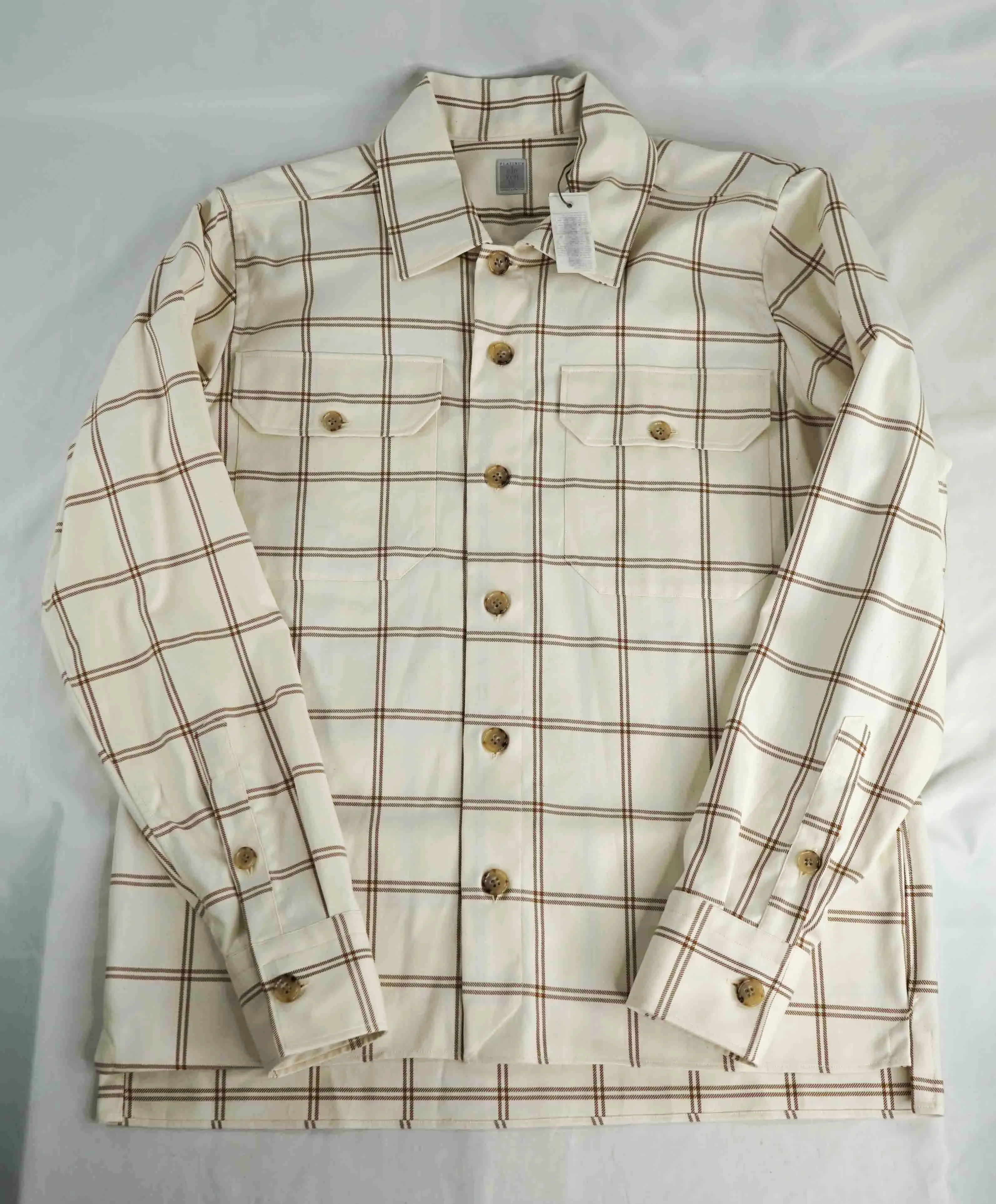$595 ELEVENTY PLATINUM - Cotton Ivory / Camel Shirt Jacket Coat - M