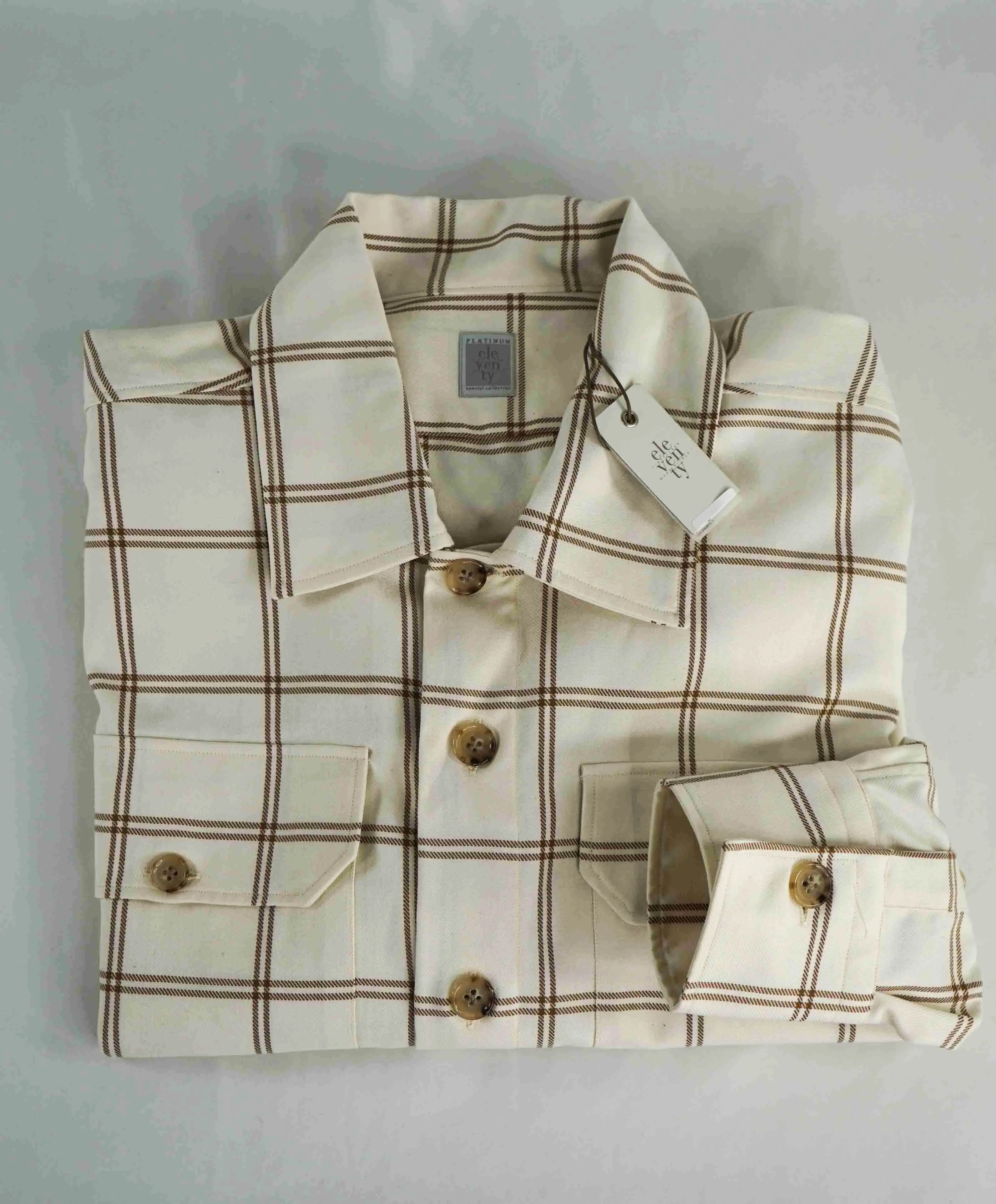 $595 ELEVENTY PLATINUM - Cotton Ivory / Camel Shirt Jacket Coat - M
