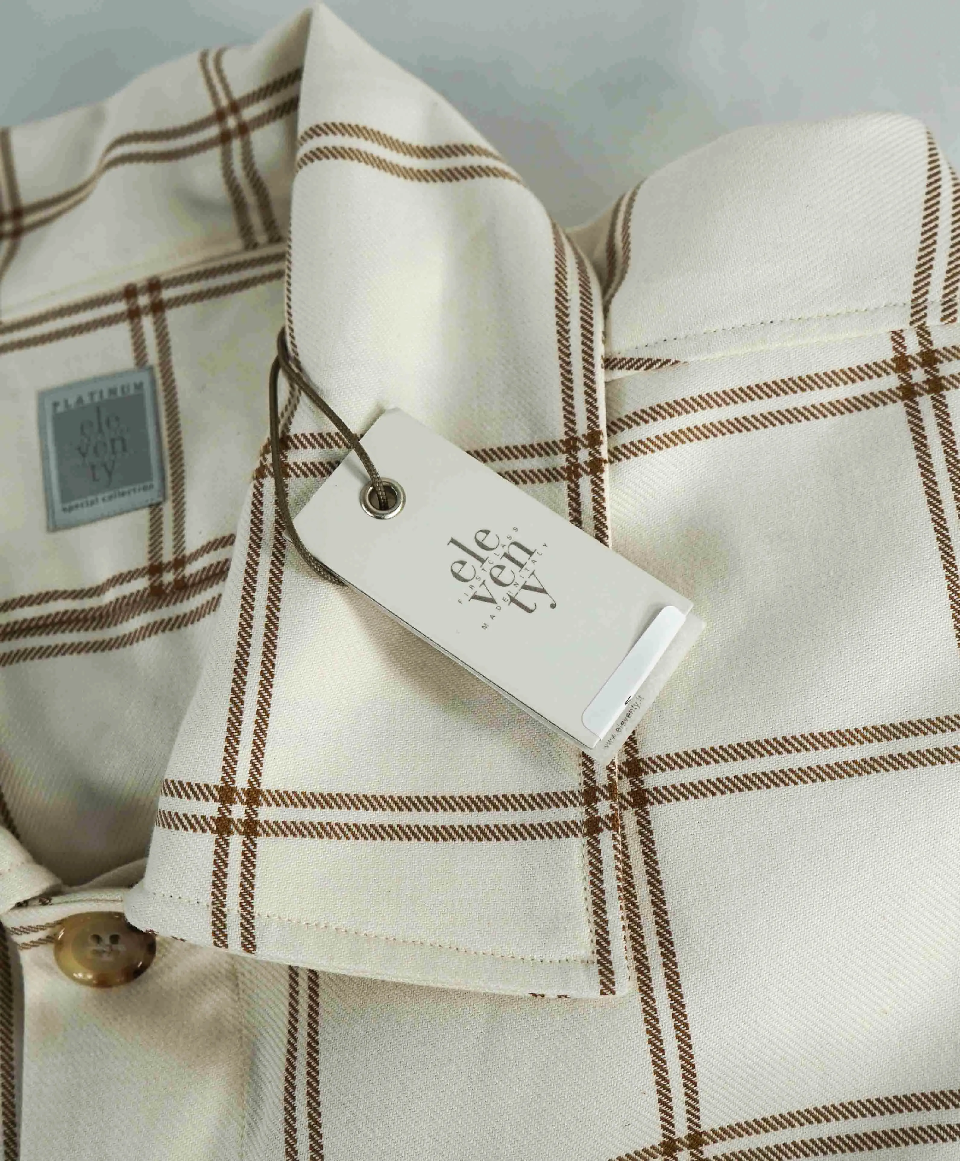 $595 ELEVENTY PLATINUM - Cotton Ivory / Camel Shirt Jacket Coat - M