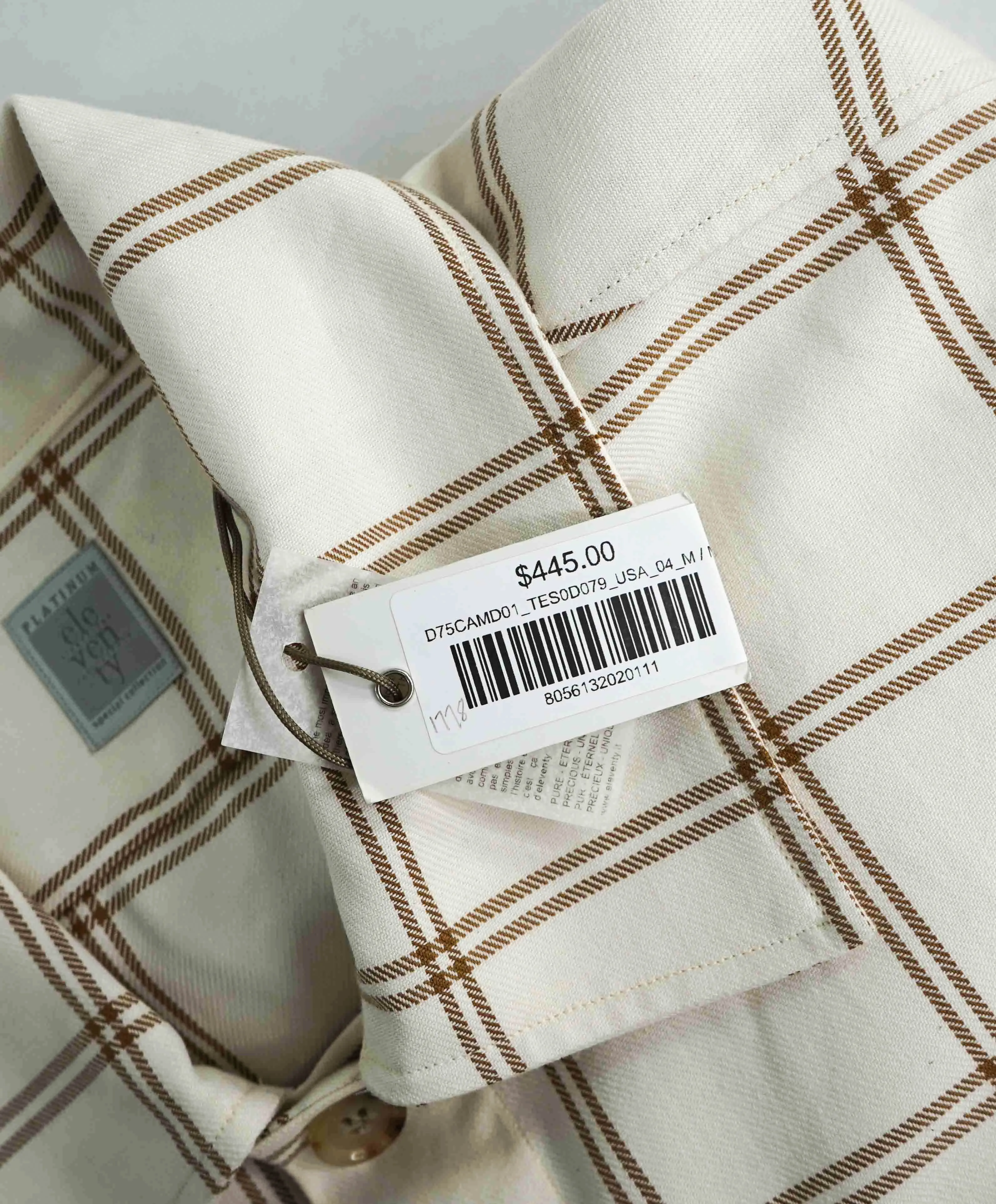 $595 ELEVENTY PLATINUM - Cotton Ivory / Camel Shirt Jacket Coat - M