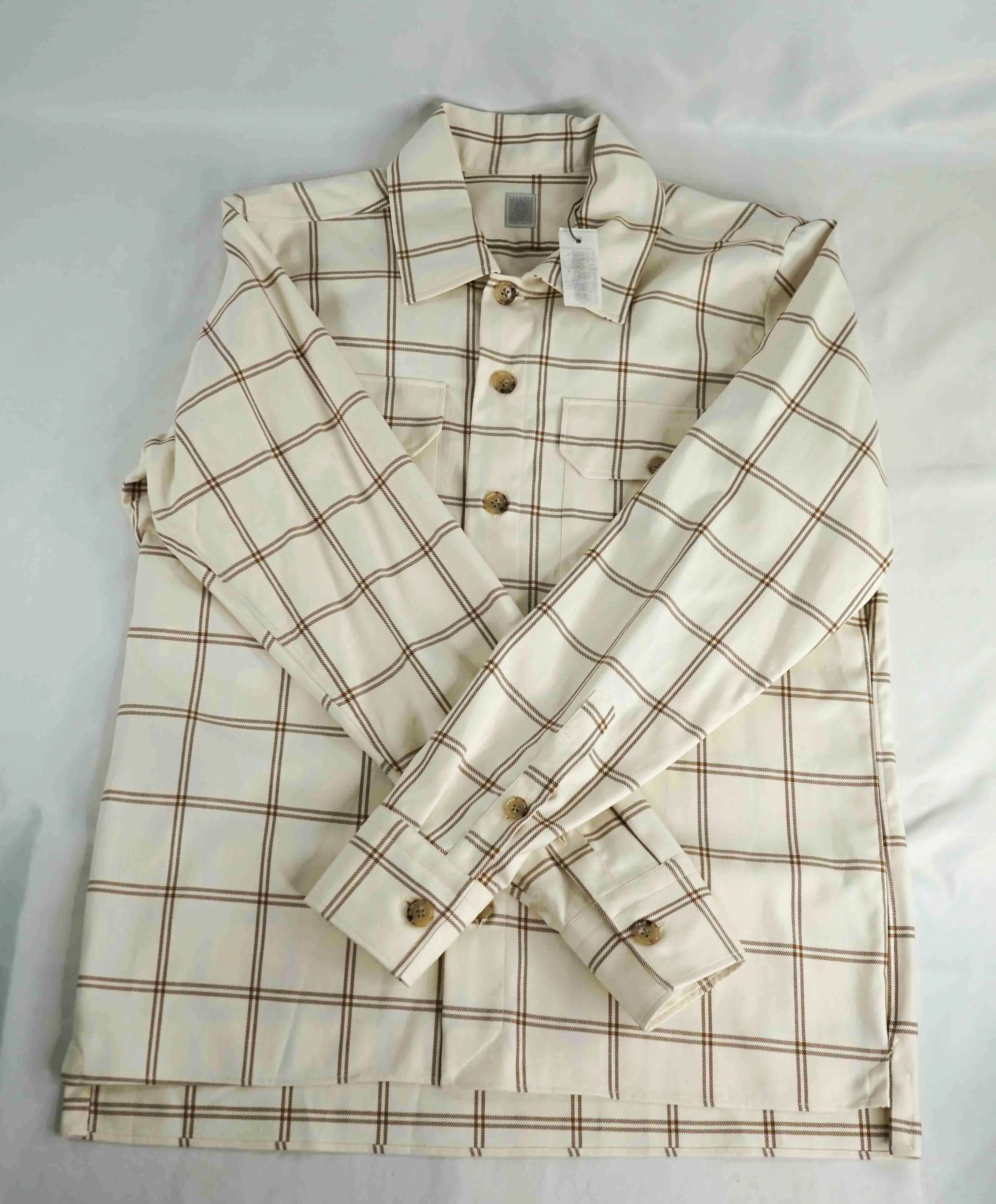 $595 ELEVENTY PLATINUM - Cotton Ivory / Camel Shirt Jacket Coat - M