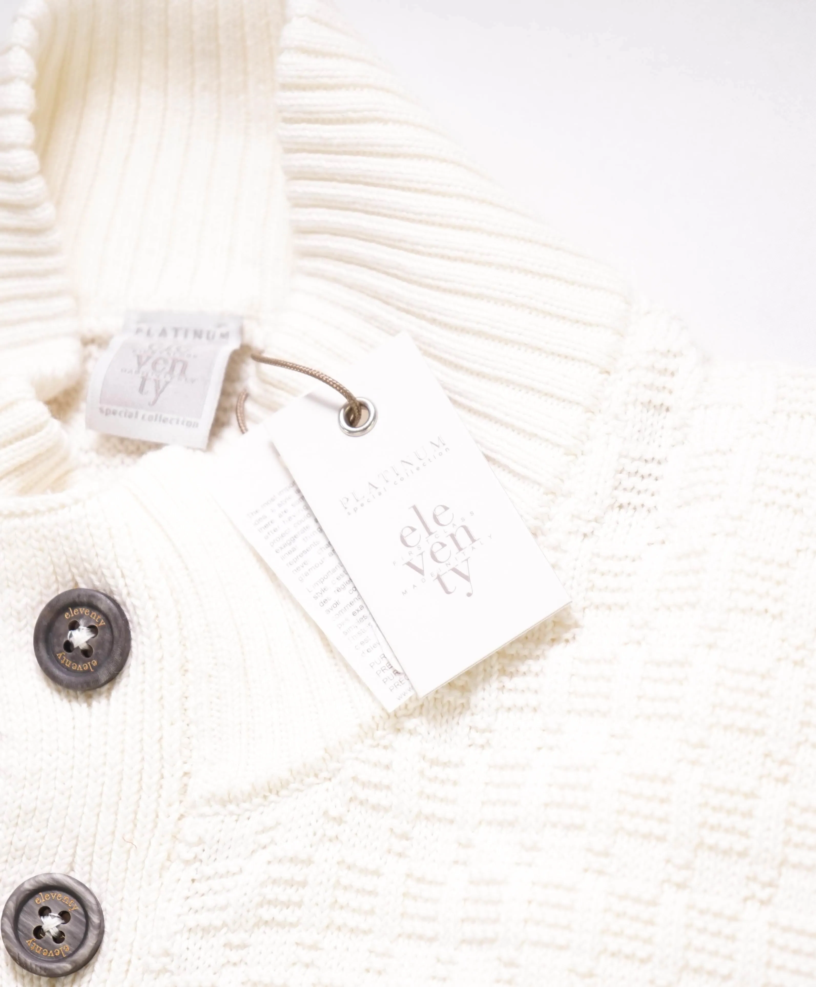 $695 ELEVENTY - *PLATINUM* White Mock Neck Cardigan Sweater Jacket - M