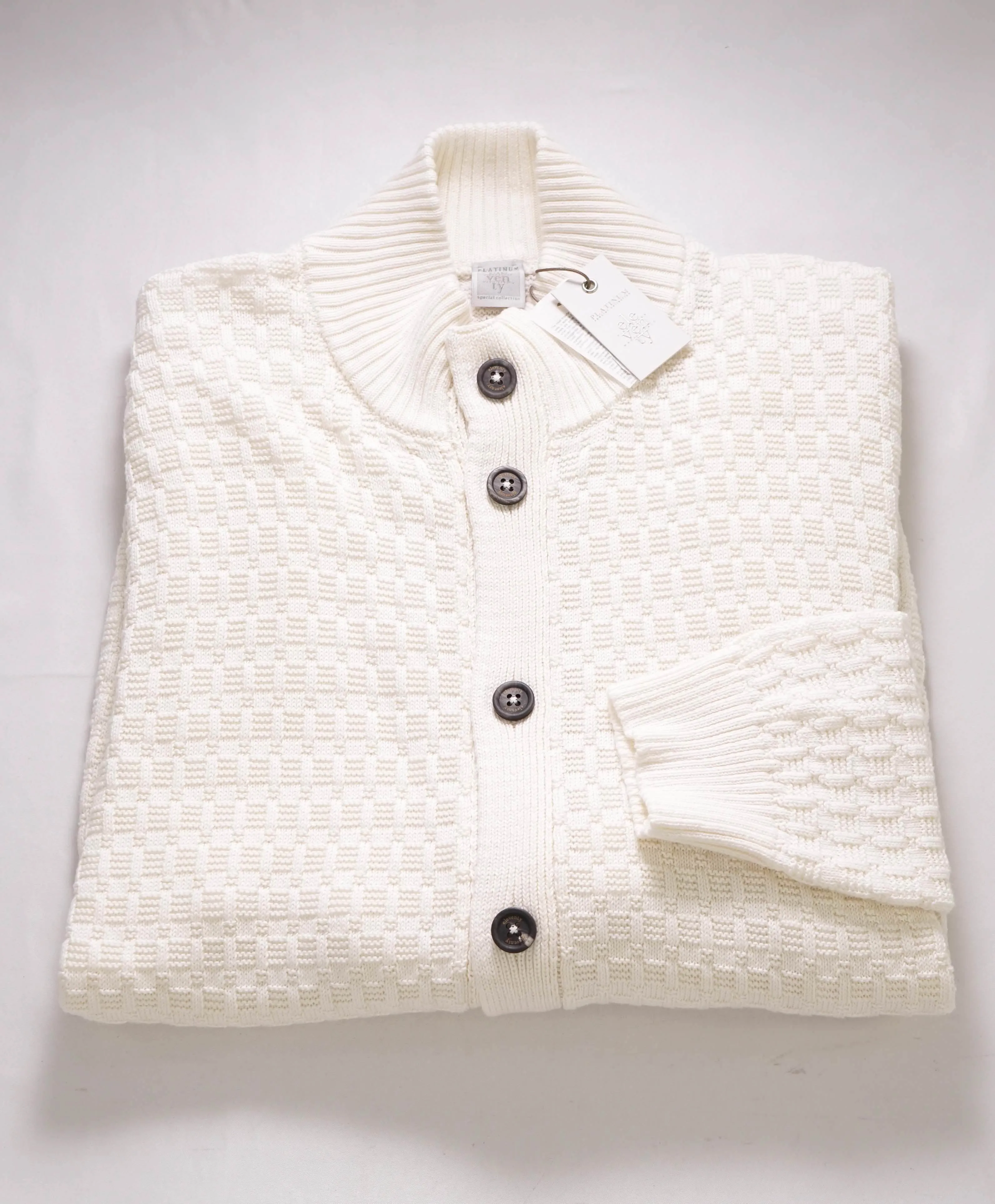 $695 ELEVENTY - *PLATINUM* White Mock Neck Cardigan Sweater Jacket - M