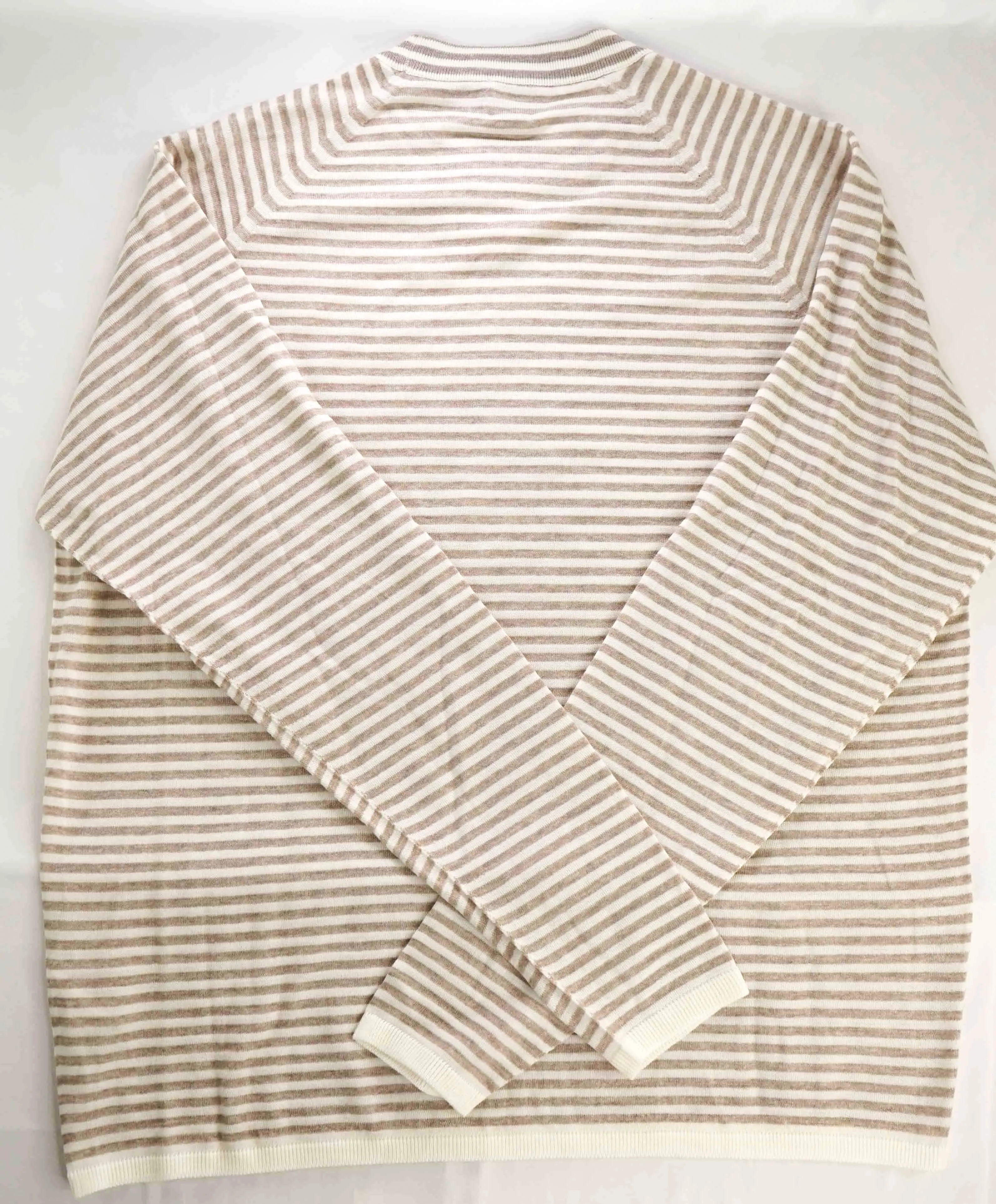 $875 ELEVENTY - Ivory / Camel Nautical Stripe High Crewneck Wool Sweater - M