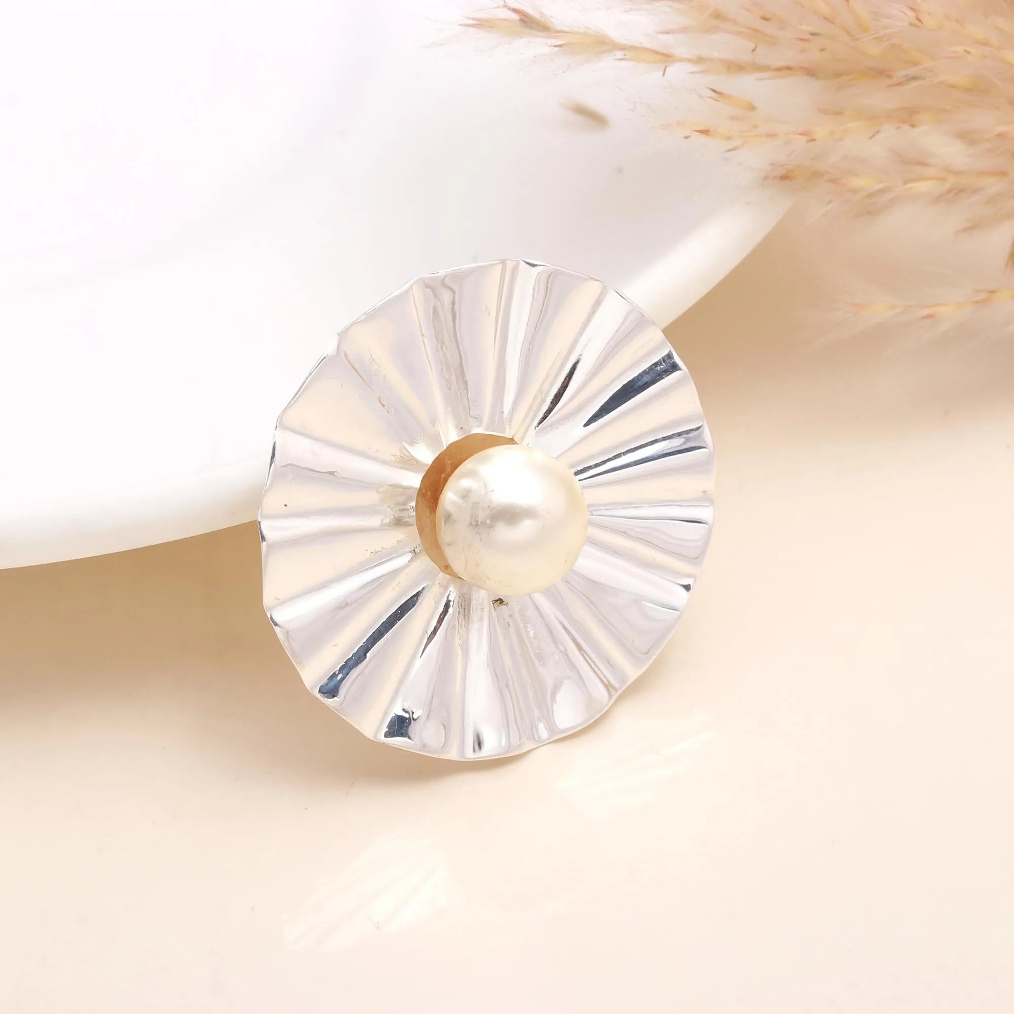 925 Sterling Silver Natural Pearl Center Modern Disc Pendant