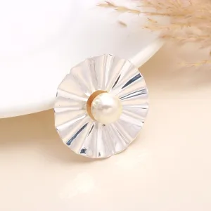 925 Sterling Silver Natural Pearl Center Modern Disc Pendant