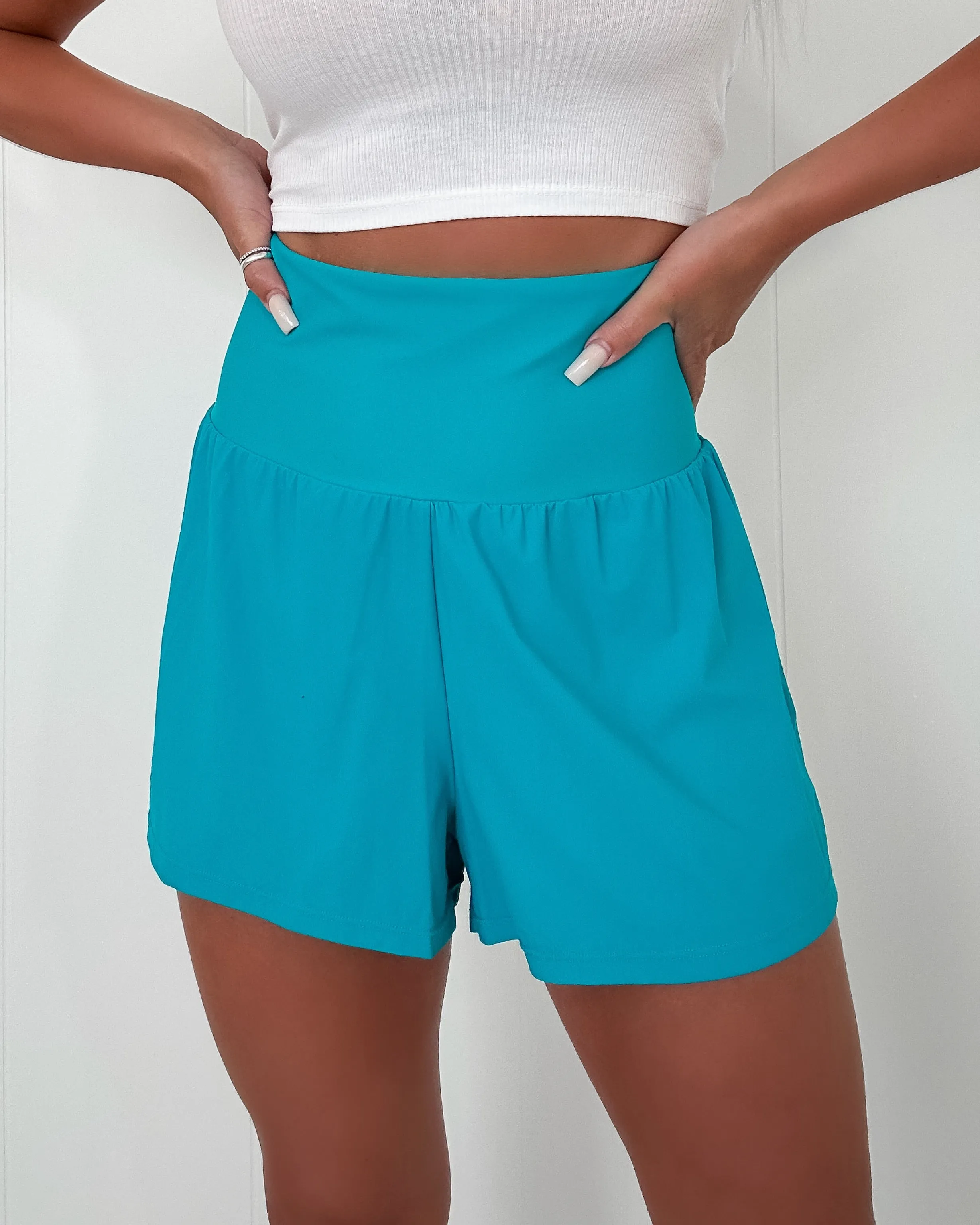 Active Performance High Rise Shorts - Aqua